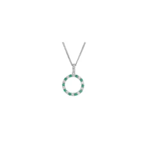 Silver circle of life pendant set with Emeralds