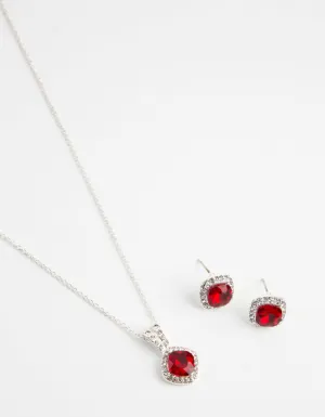 Silver Festive Square Diamante Necklace & Earrings Set