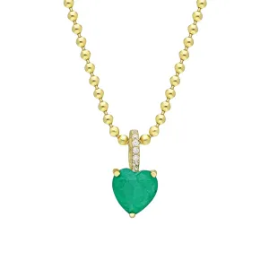 Silver gold plated bead chain emerald heart necklace