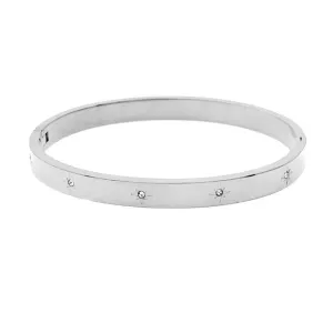 Silver Stainless Steel CZ Starburst Bangle Bracelet