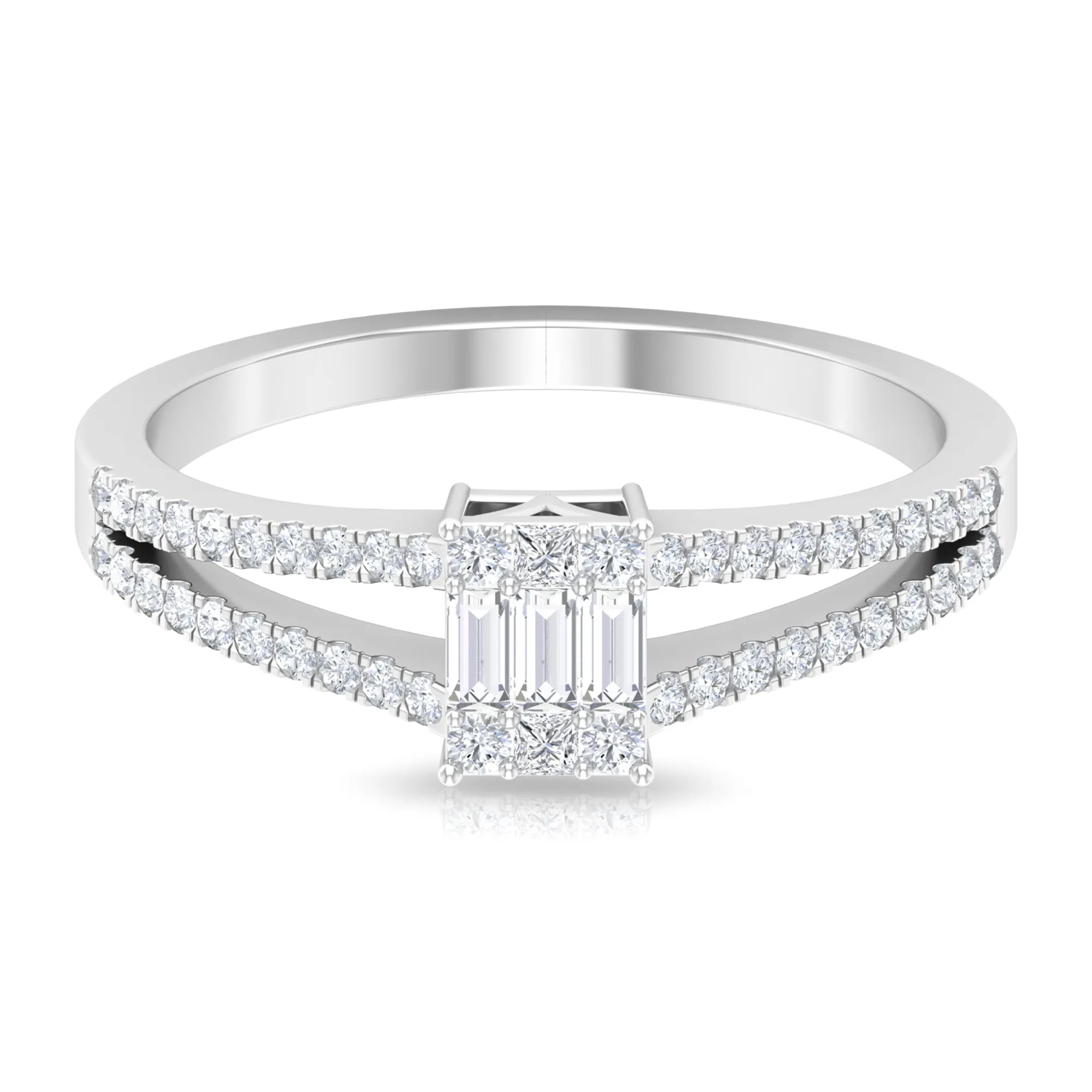 Split Shank Diamond Engagement Ring in Illusion Setting