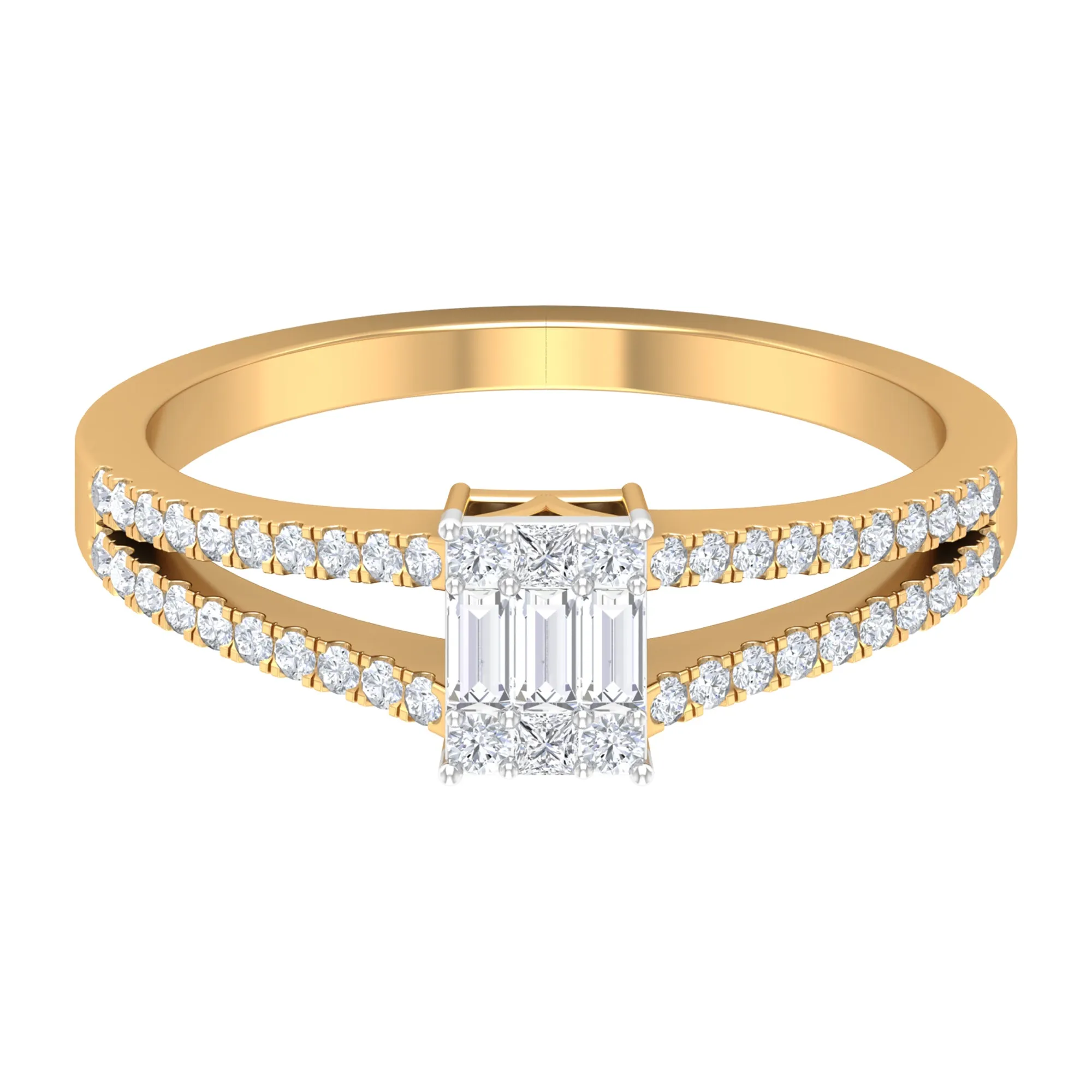 Split Shank Diamond Engagement Ring in Illusion Setting