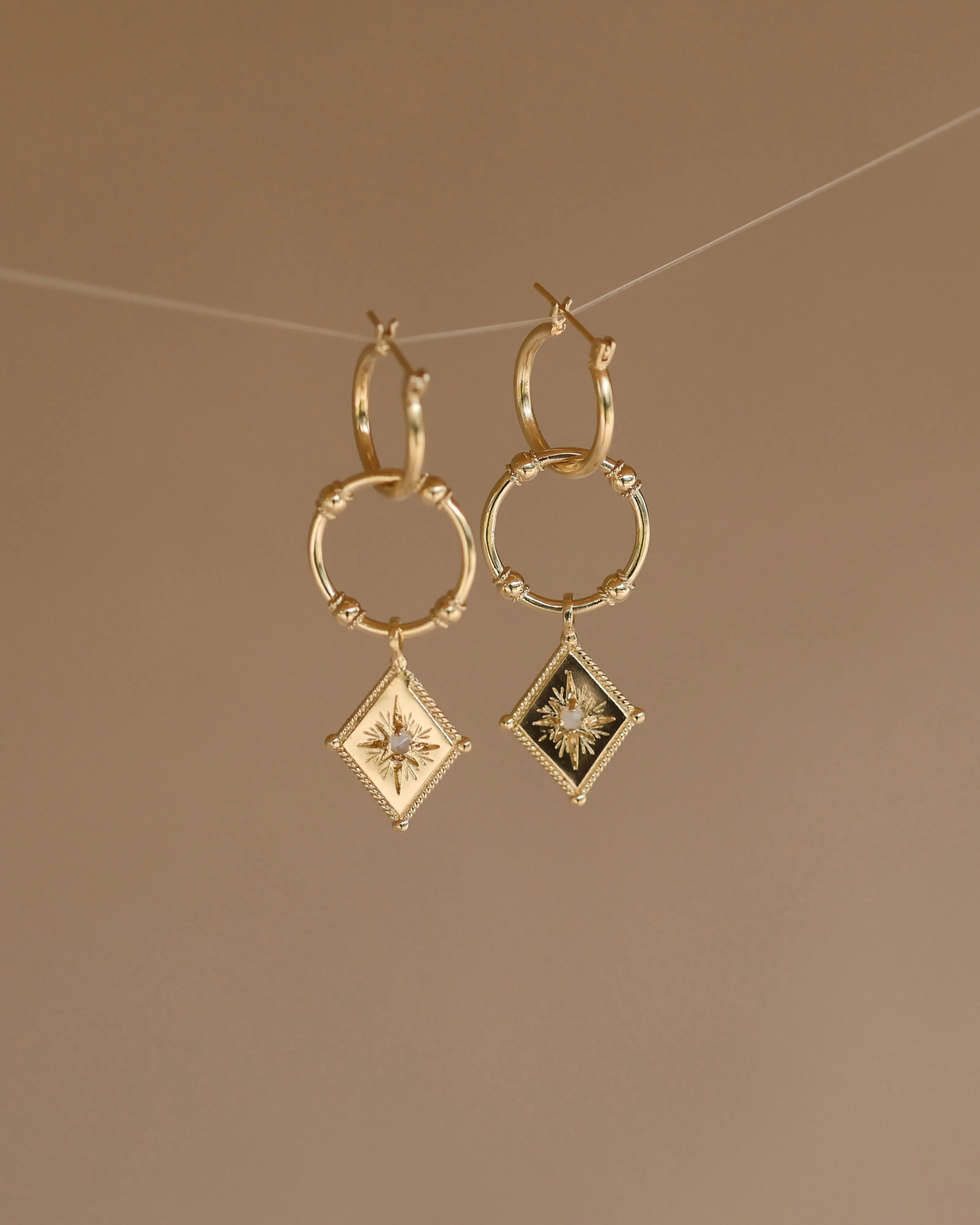 Star Crossed Lovers Gold Rainbow Moonstone Earrings