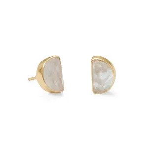 Sterling Silver 14k Gold Plated Half Moon Rainbow Moonstone Post Stud Earrings