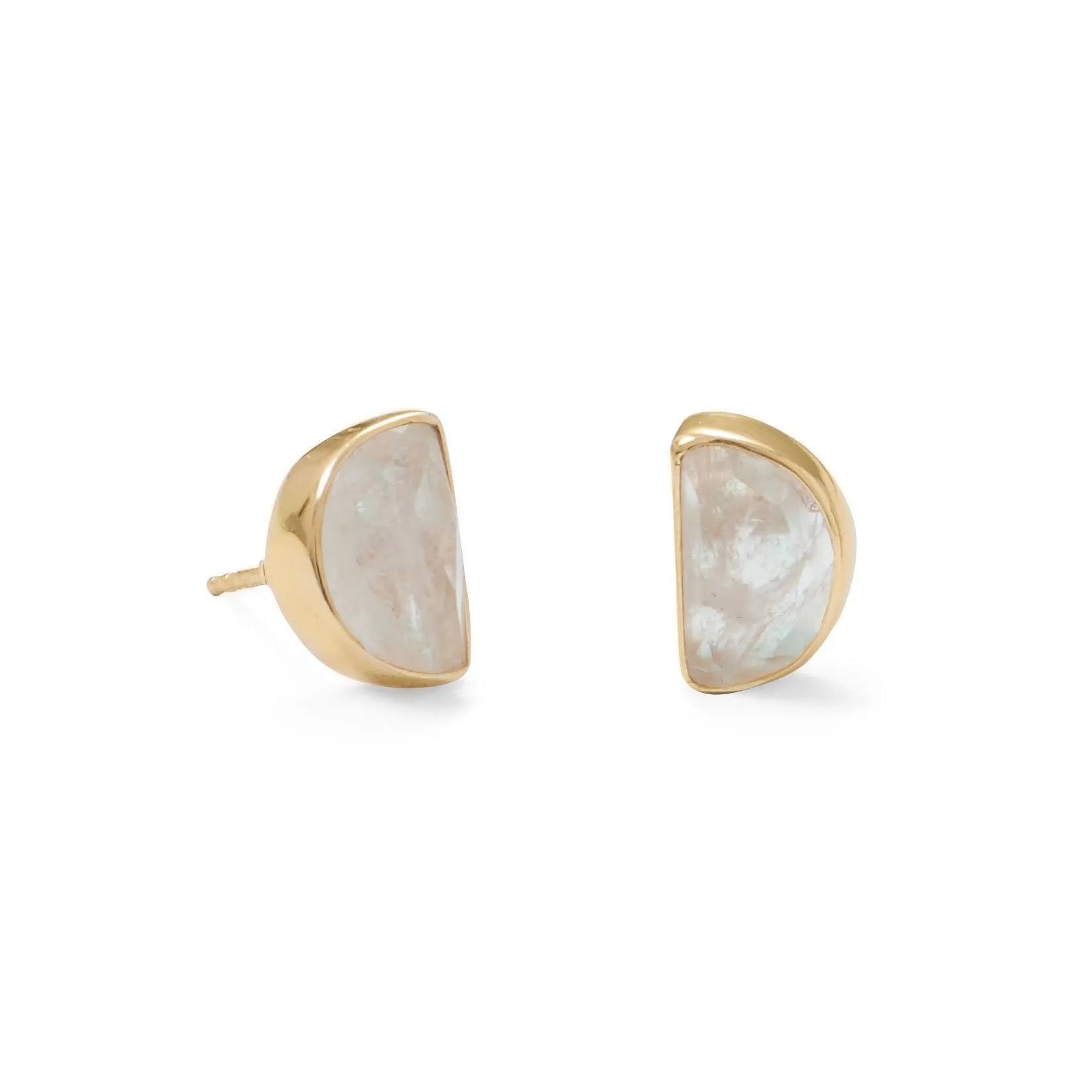 Sterling Silver 14k Gold Plated Half Moon Rainbow Moonstone Post Stud Earrings