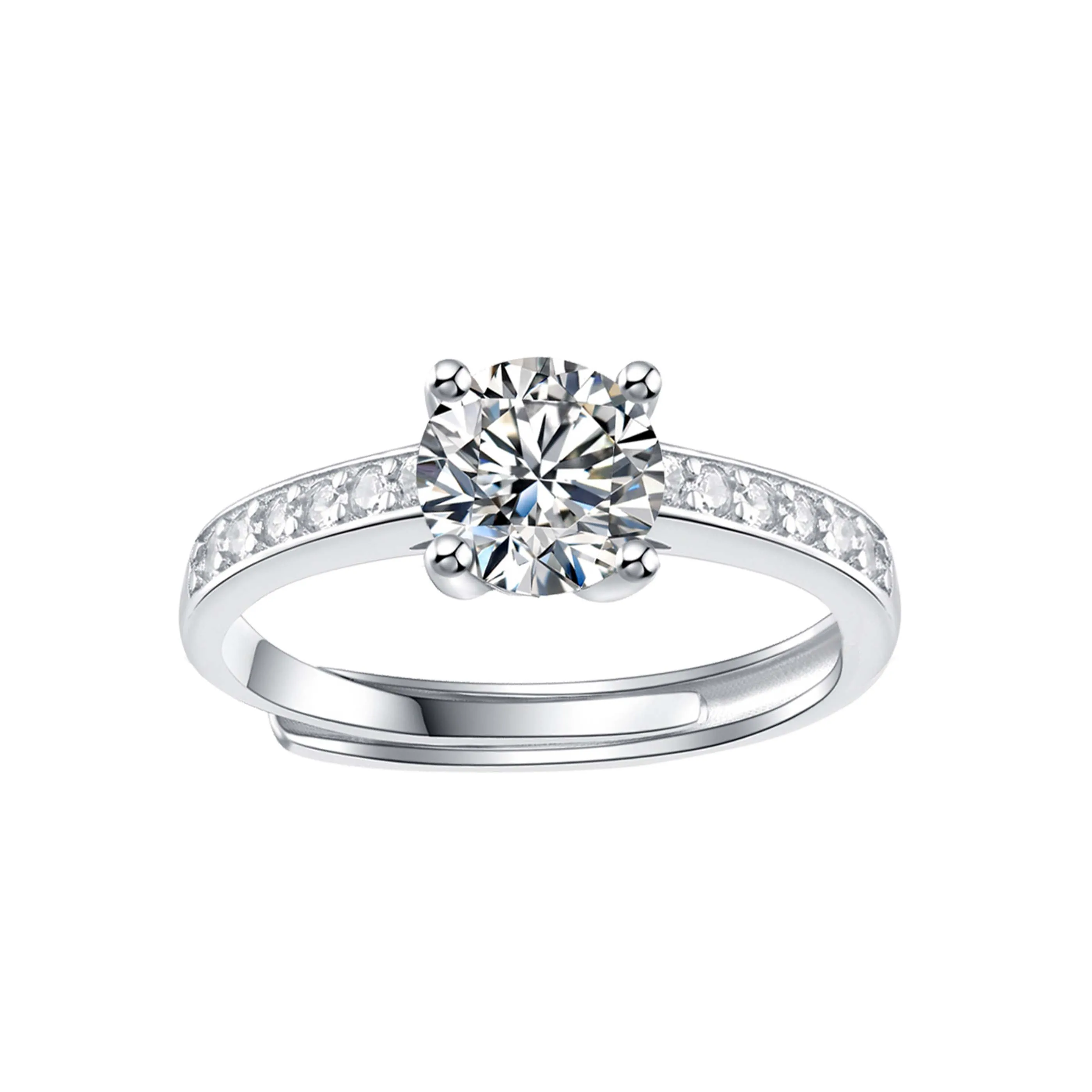 Sterling Silver 1ct Lab-Grown Moissanite Pave Engagement Ring