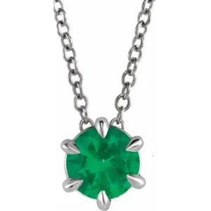 Sterling Silver 5 mm Natural Emerald Solitaire 16-18" Necklace