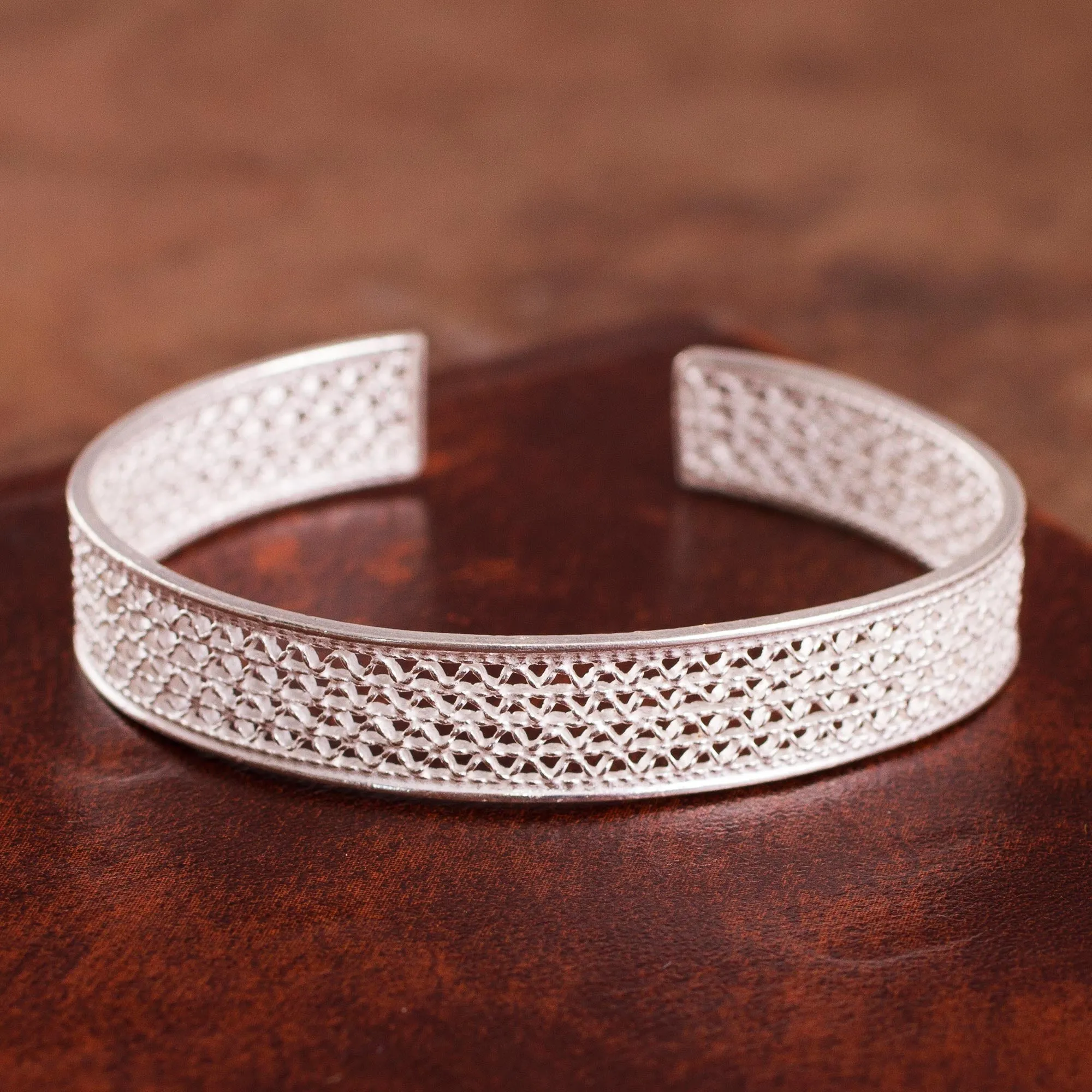 Sterling Silver Filigree Cuff Bracelet from Peru - Colonial Shine | NOVICA