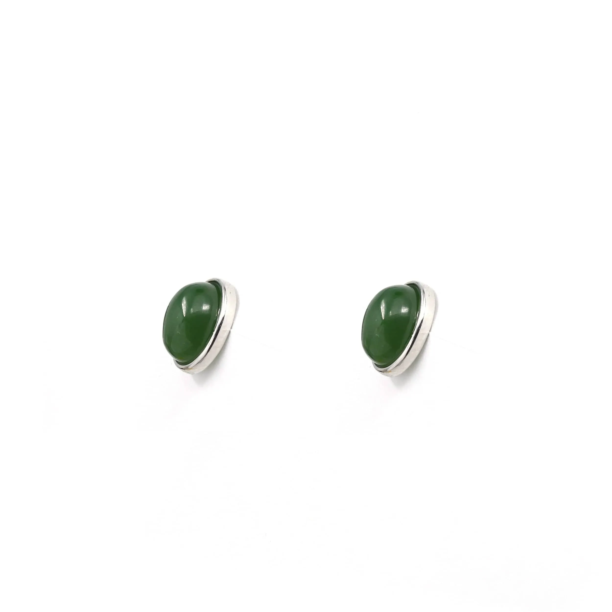 Sterling Silver Genuine Nephrite Green Jade Oval Stud Earrings