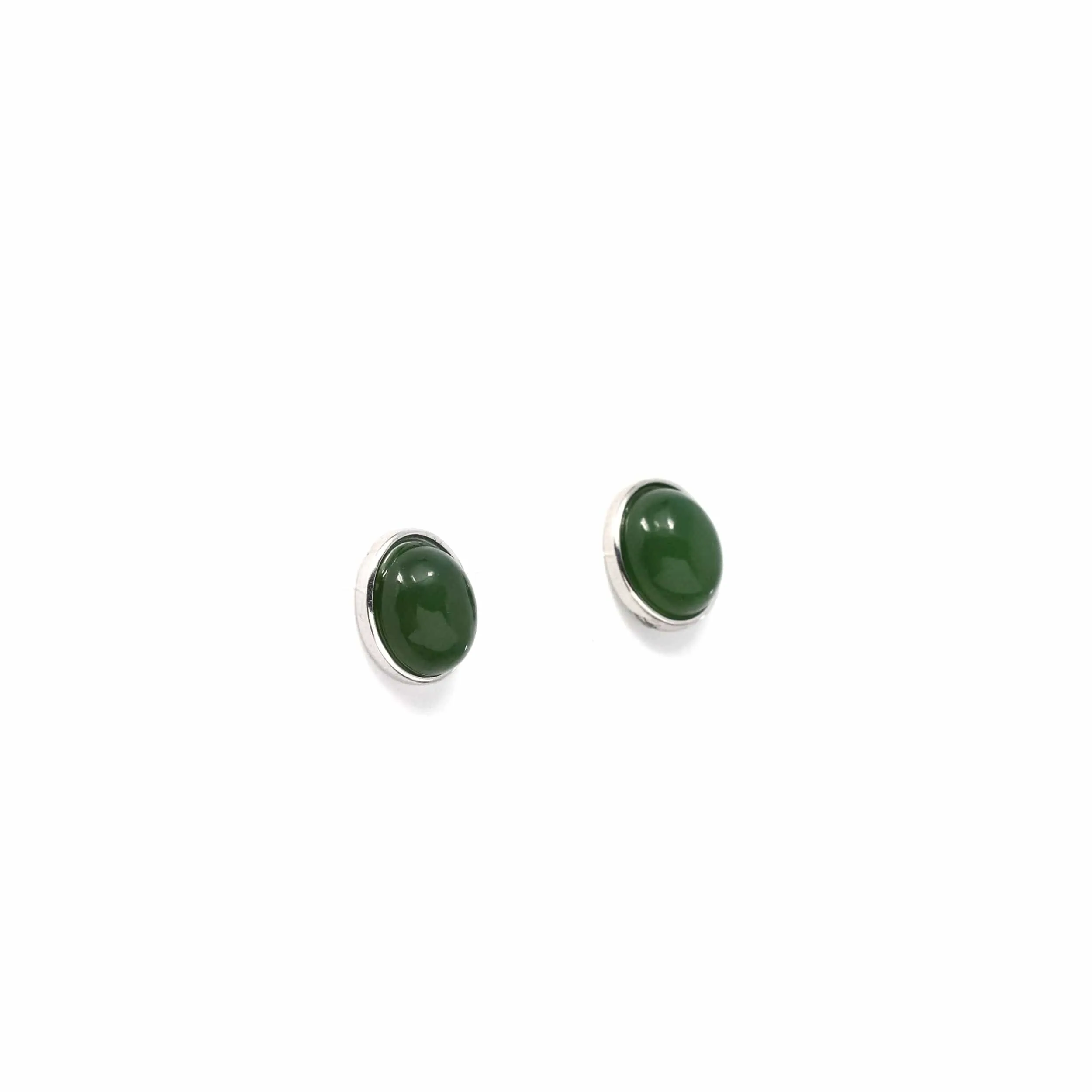 Sterling Silver Genuine Nephrite Green Jade Oval Stud Earrings