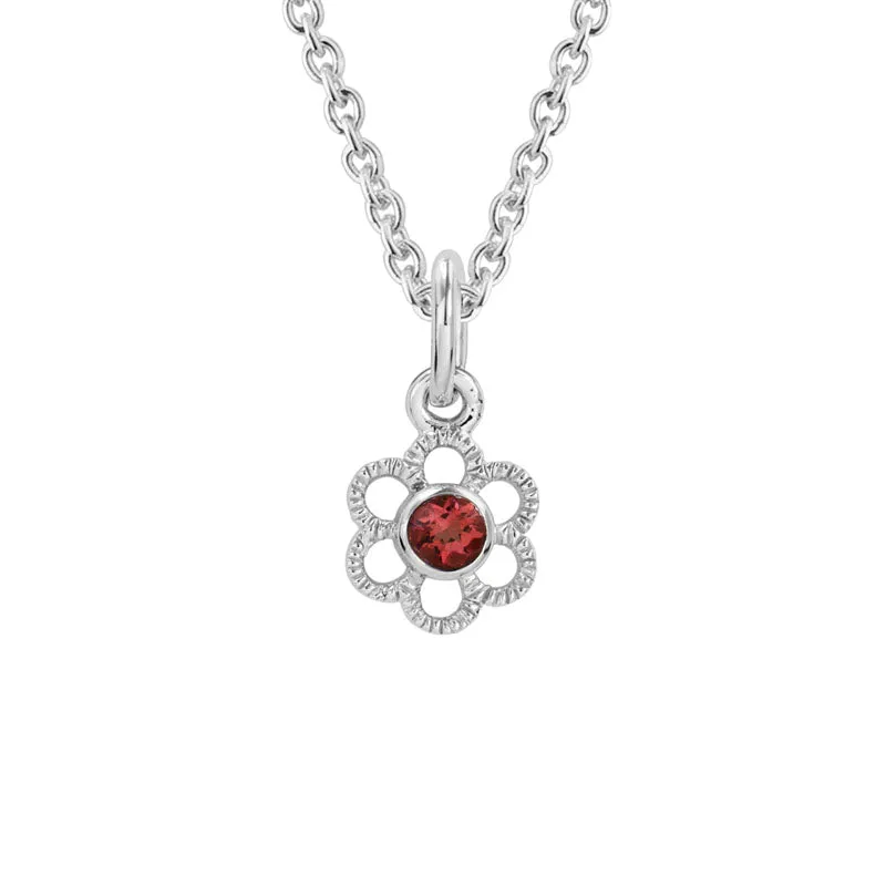 STERLING SILVER LAB-CREATED RUBY FLOWER NECKLACE, 15 INCHES