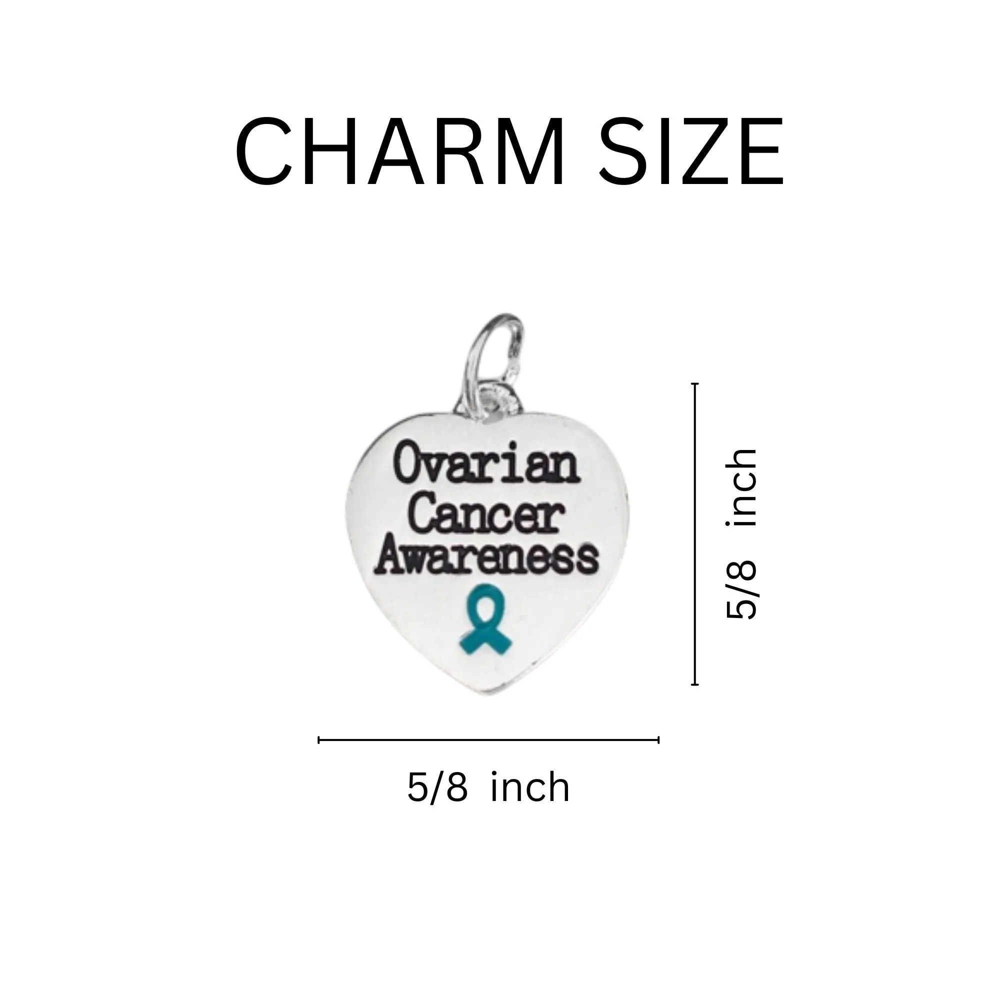 Teal Ribbon Ovarian Cancer Awareness Heart Charm Retractable Bracelets