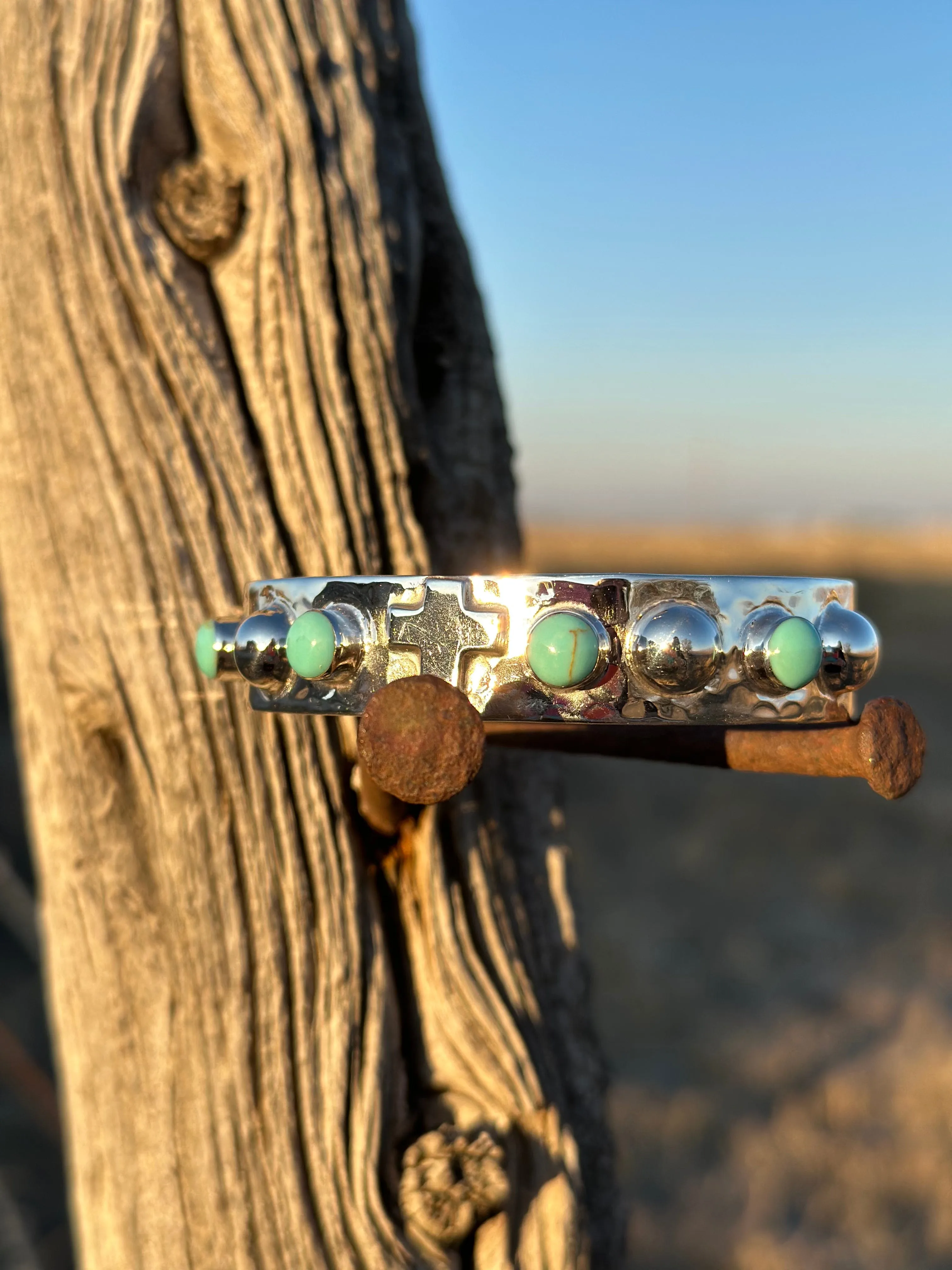 The Hammered Sterling Silver & Turquoise Cross Cuff Bracelet