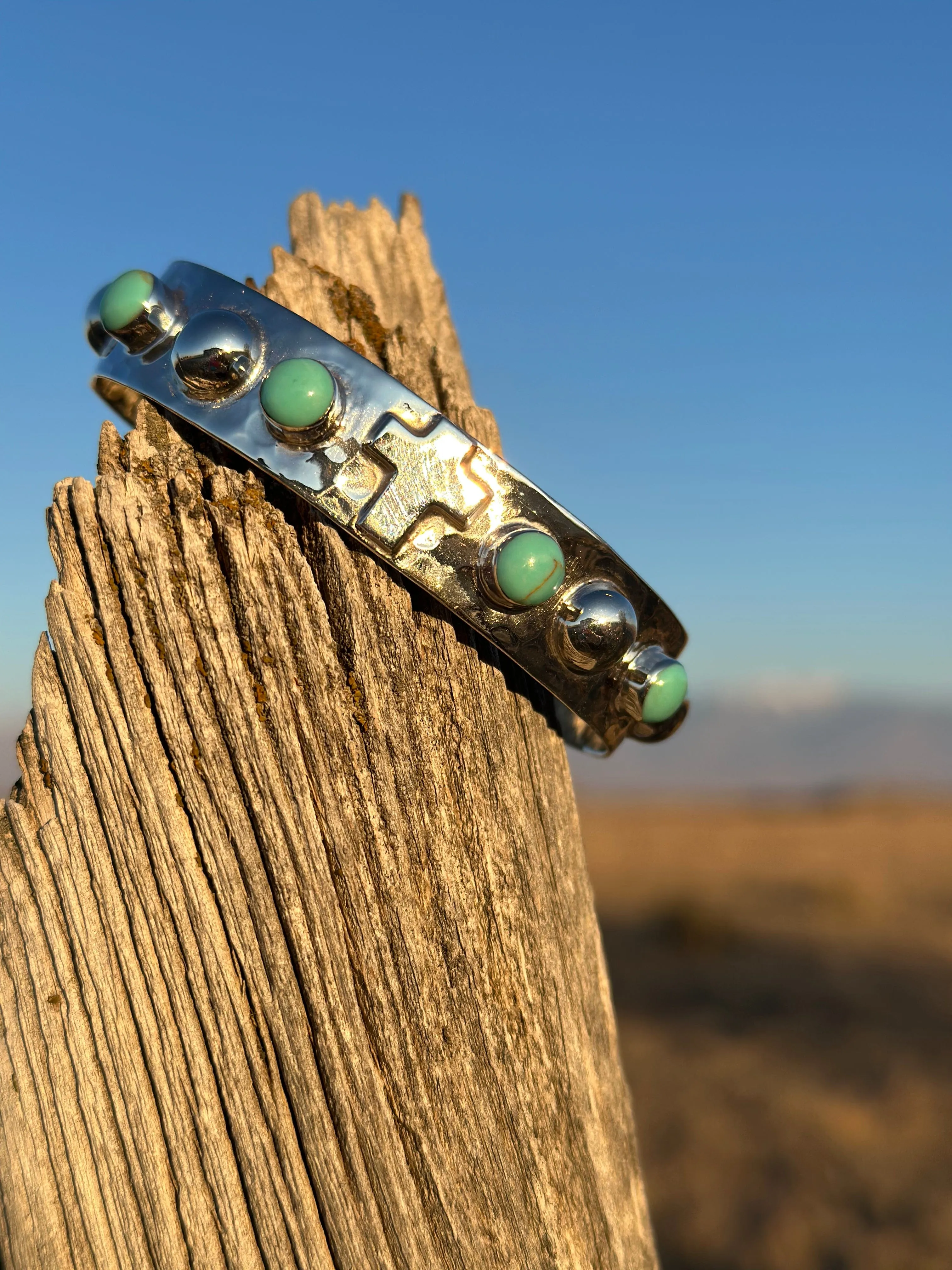 The Hammered Sterling Silver & Turquoise Cross Cuff Bracelet