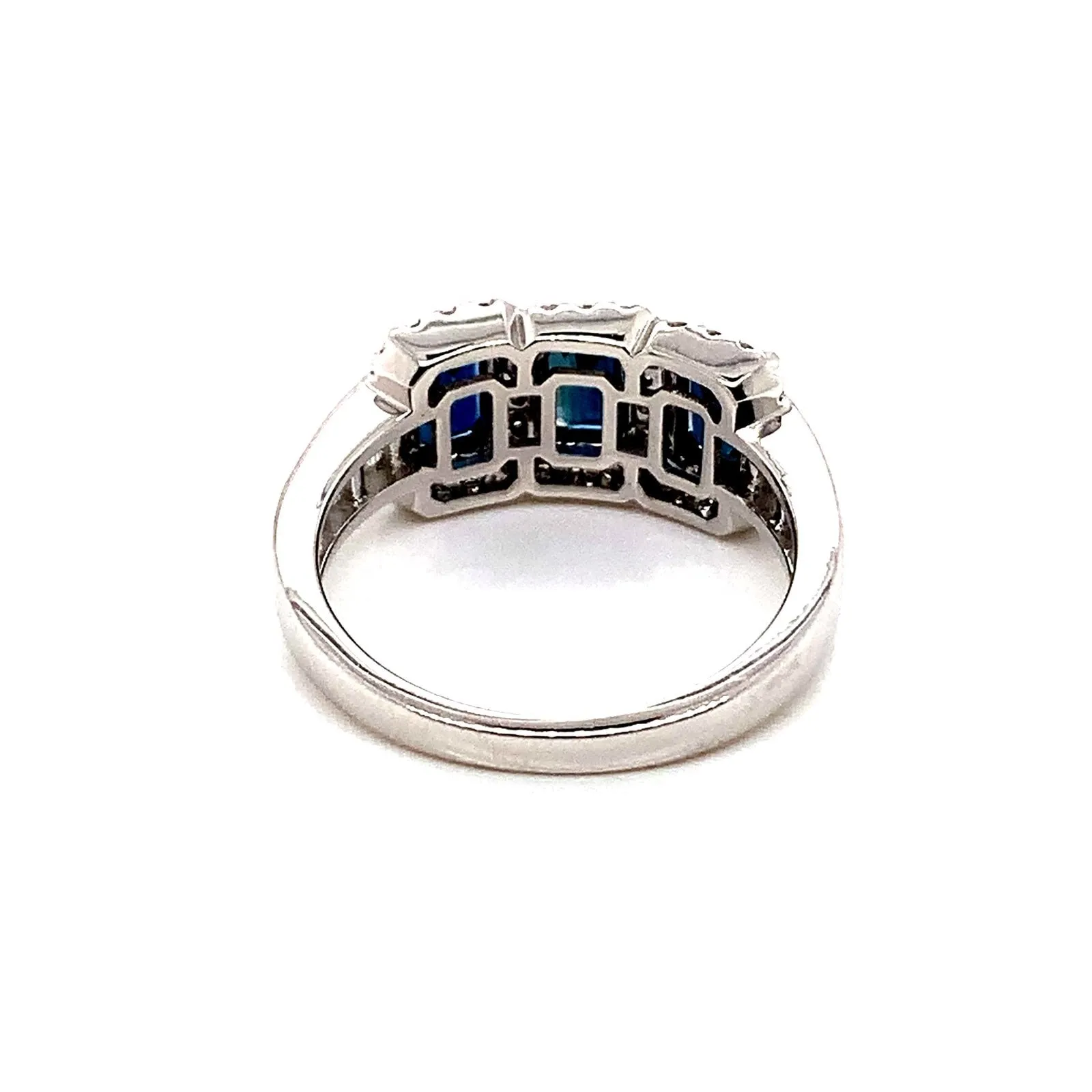 Three Stone Blue Sapphire and Diamond Ring