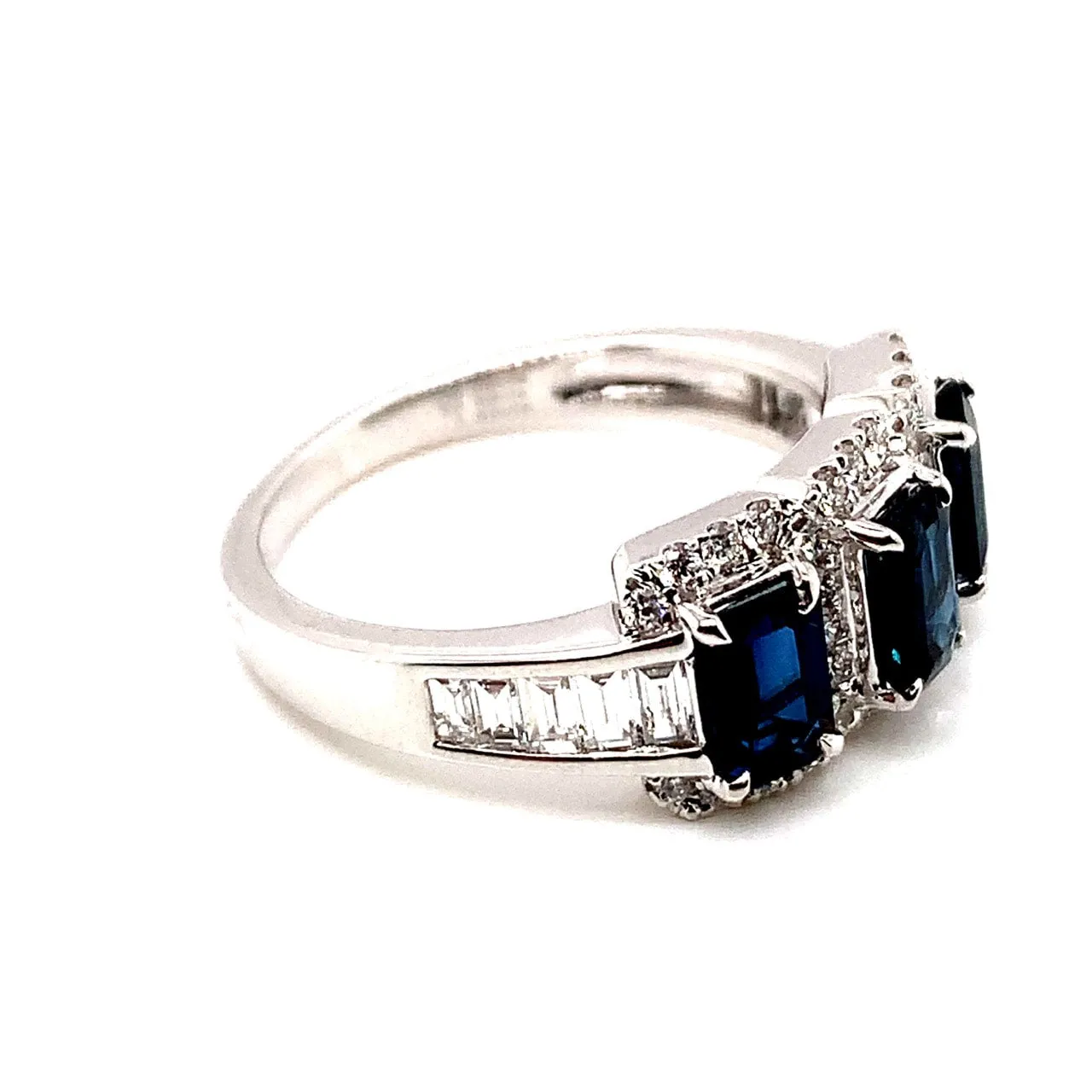 Three Stone Blue Sapphire and Diamond Ring