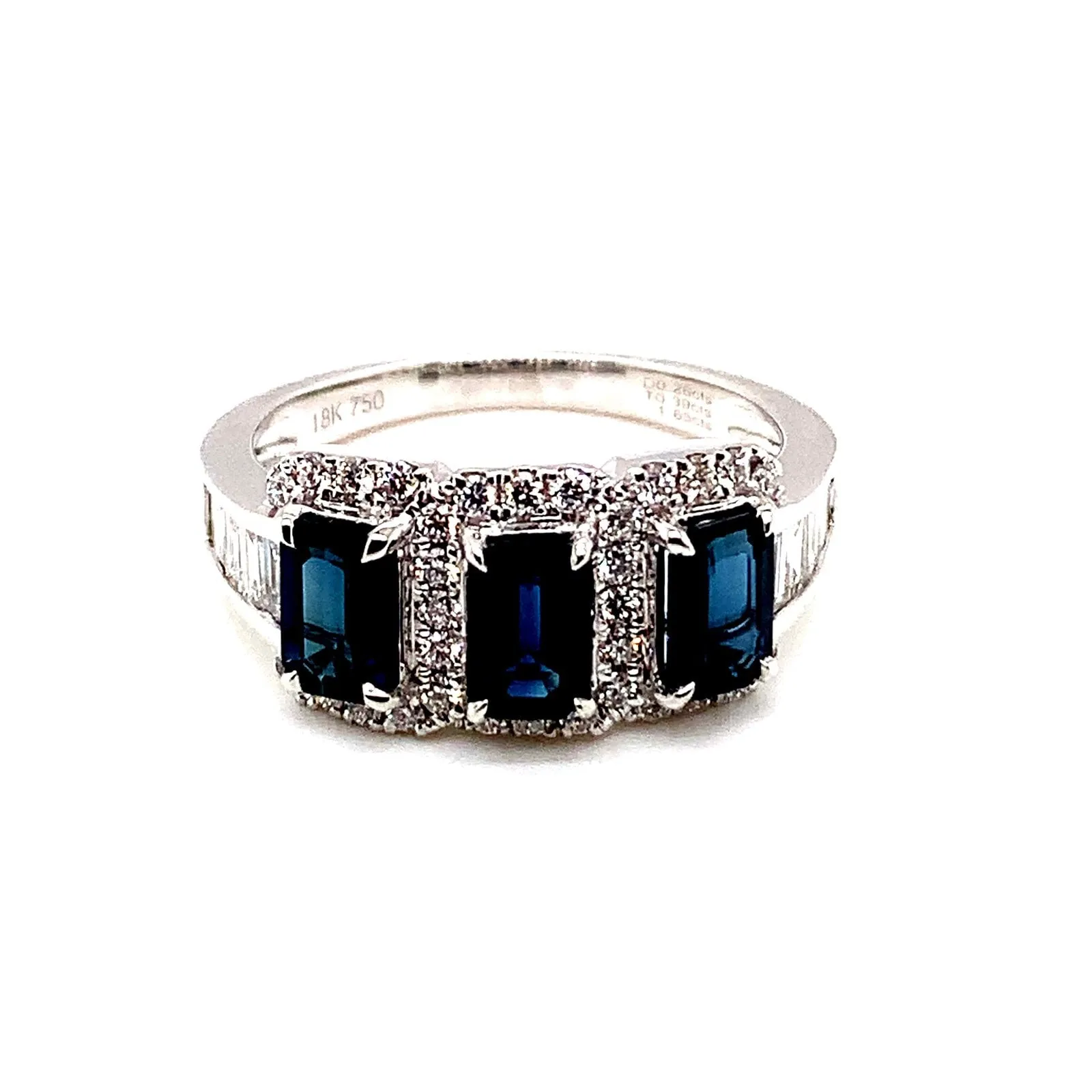 Three Stone Blue Sapphire and Diamond Ring