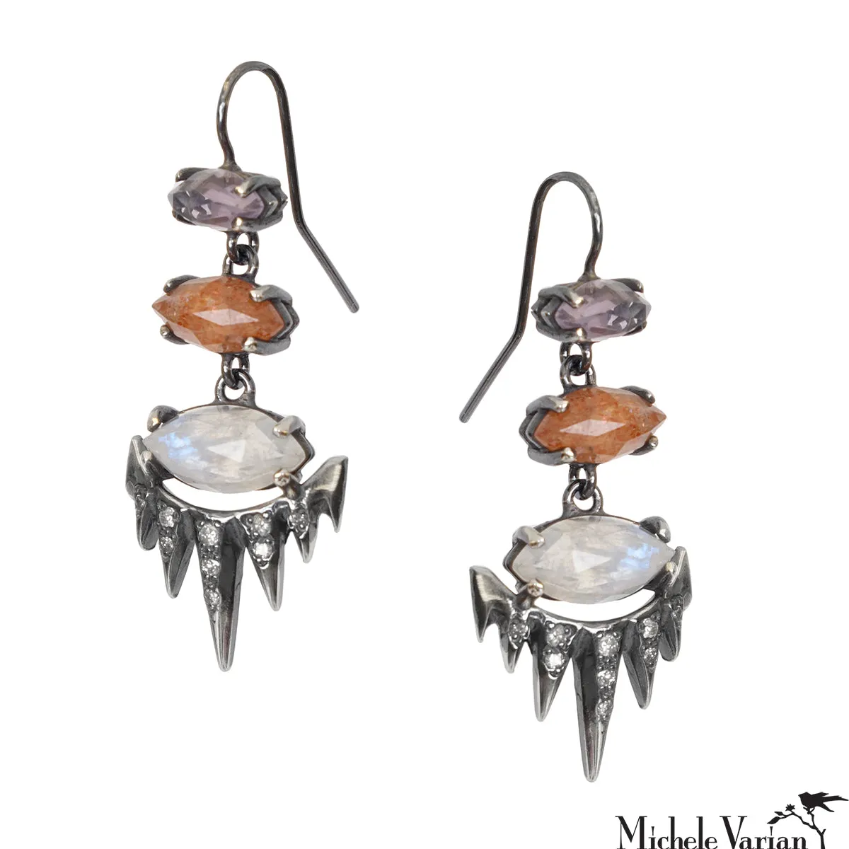 Three Tier Gemstone Earrings