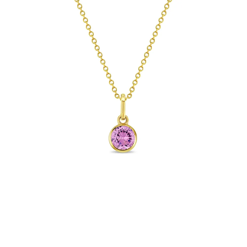 Tiny Birthstone Cubic Zirconia 5mm Baby / Kids / Teen Pendant/Necklace - 14k Gold