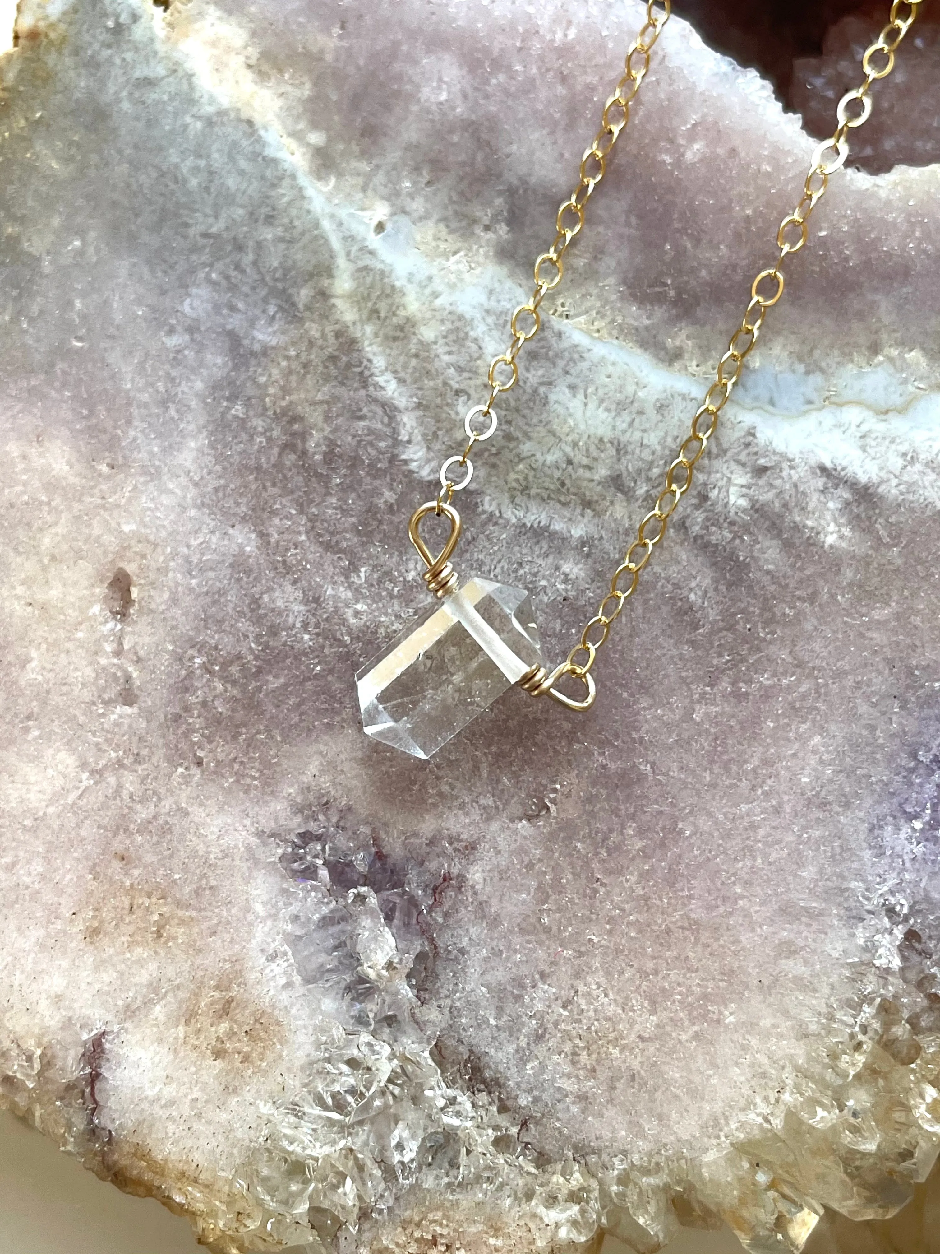 Tiny dainty clear quartz point - layering crystal healing jewelry - April Birthstone