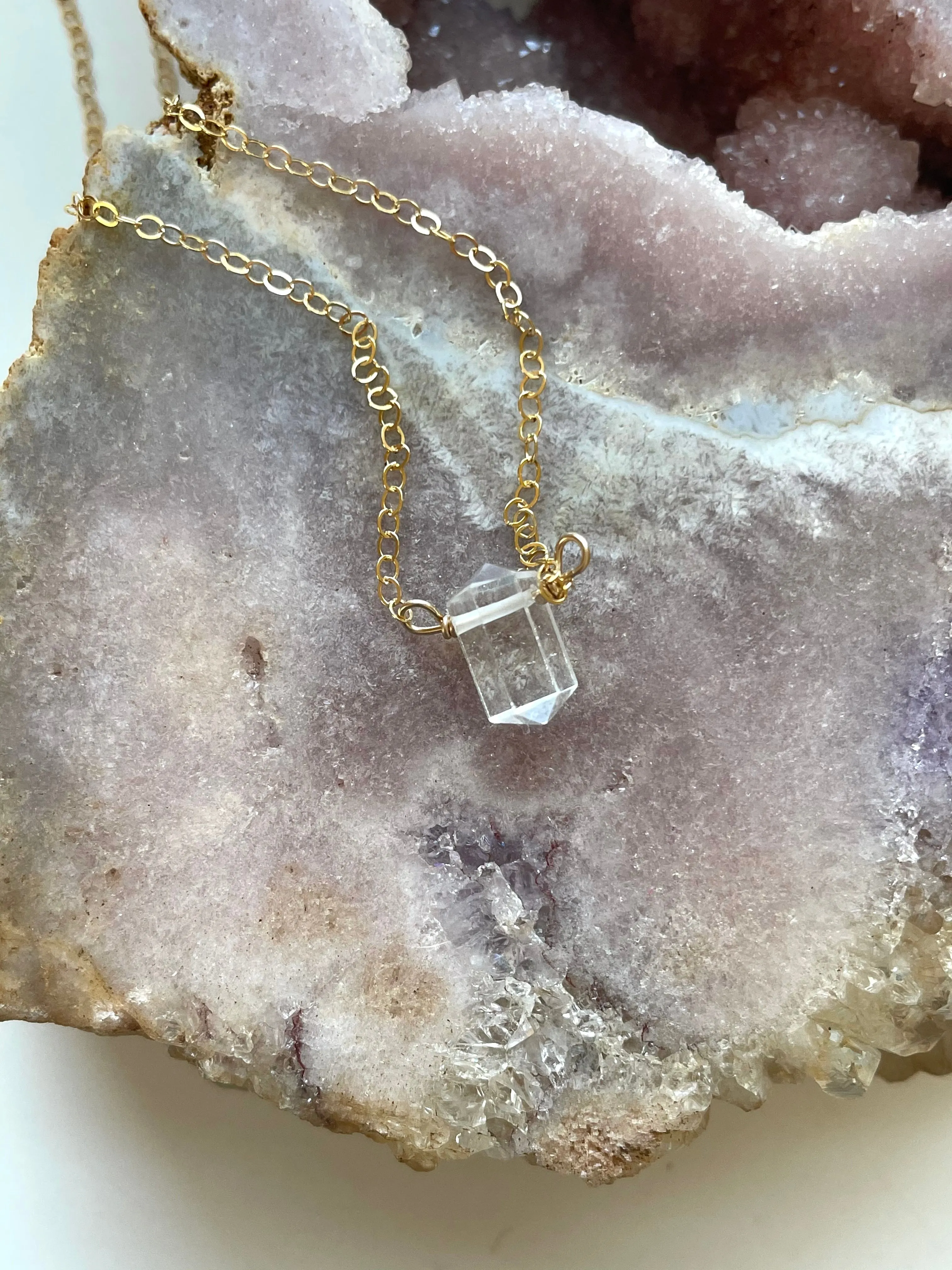 Tiny dainty clear quartz point - layering crystal healing jewelry - April Birthstone