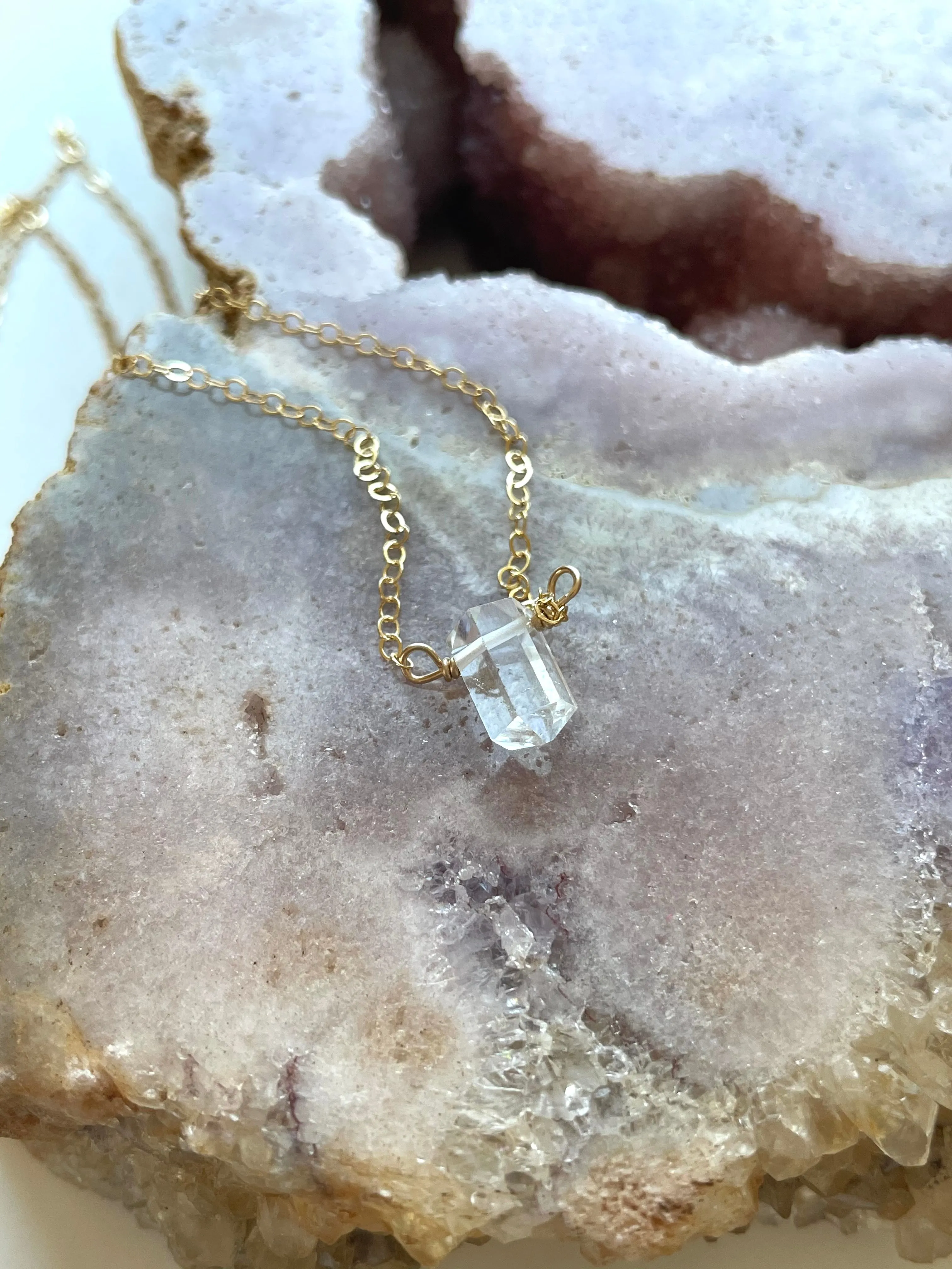 Tiny dainty clear quartz point - layering crystal healing jewelry - April Birthstone