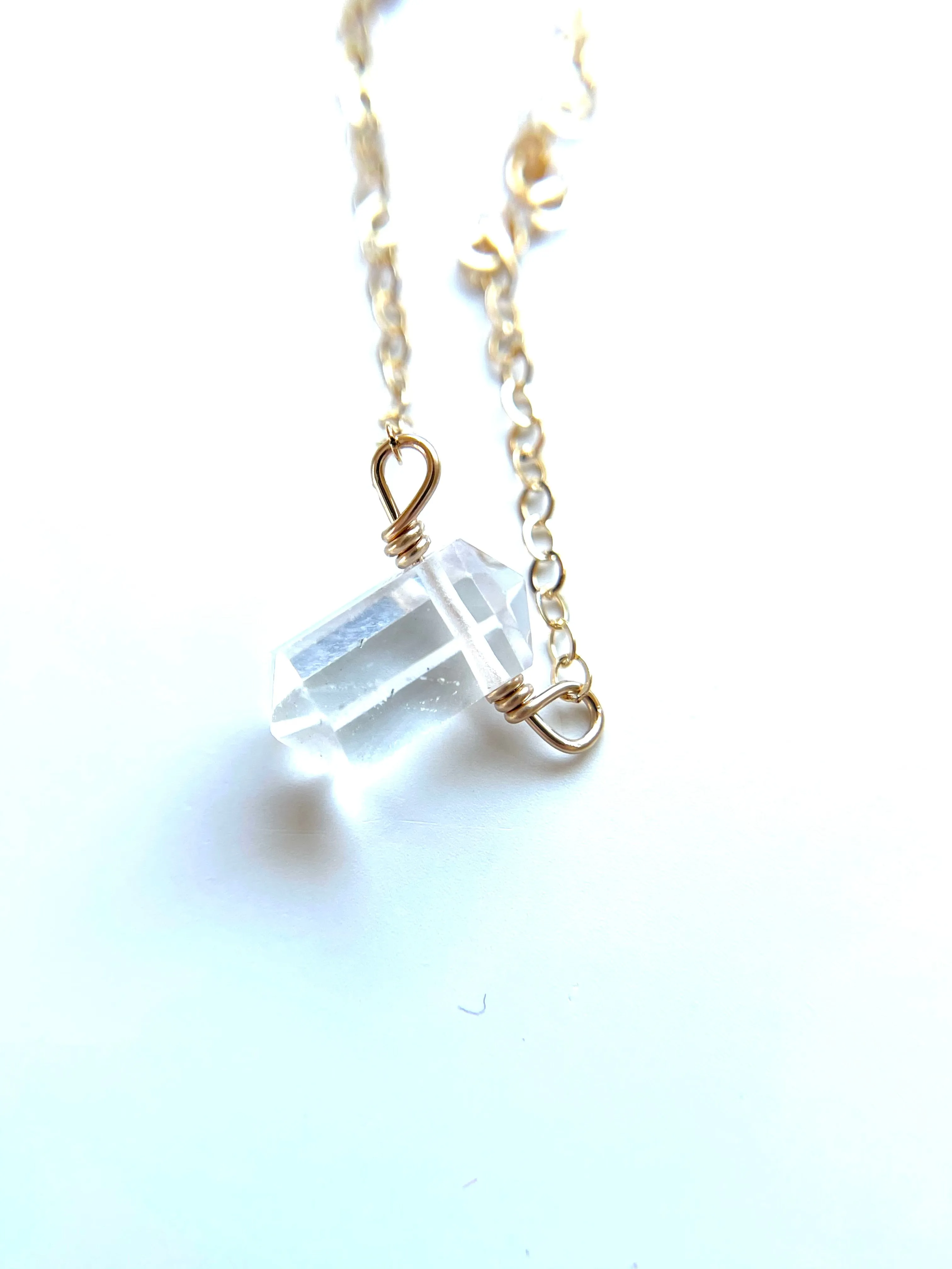 Tiny dainty clear quartz point - layering crystal healing jewelry - April Birthstone