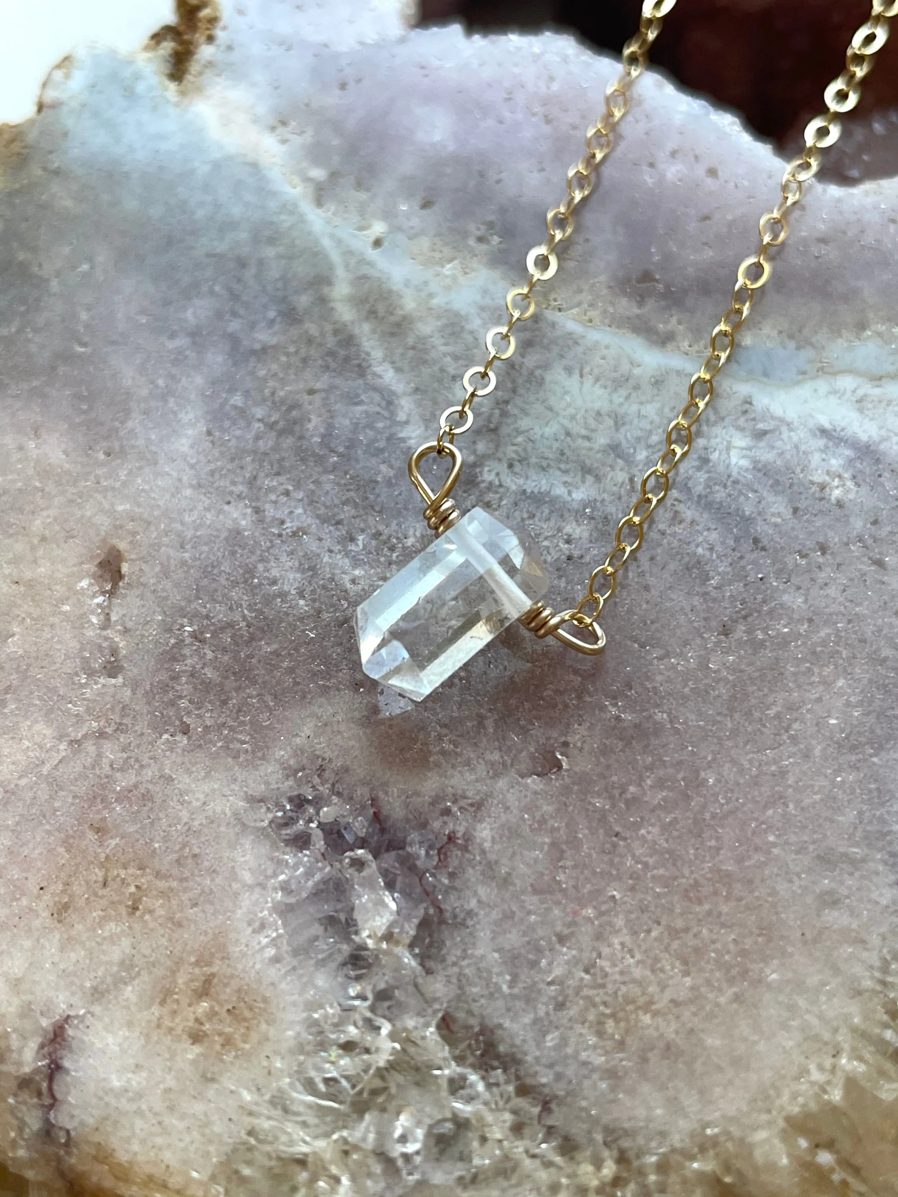 Tiny dainty clear quartz point - layering crystal healing jewelry - April Birthstone