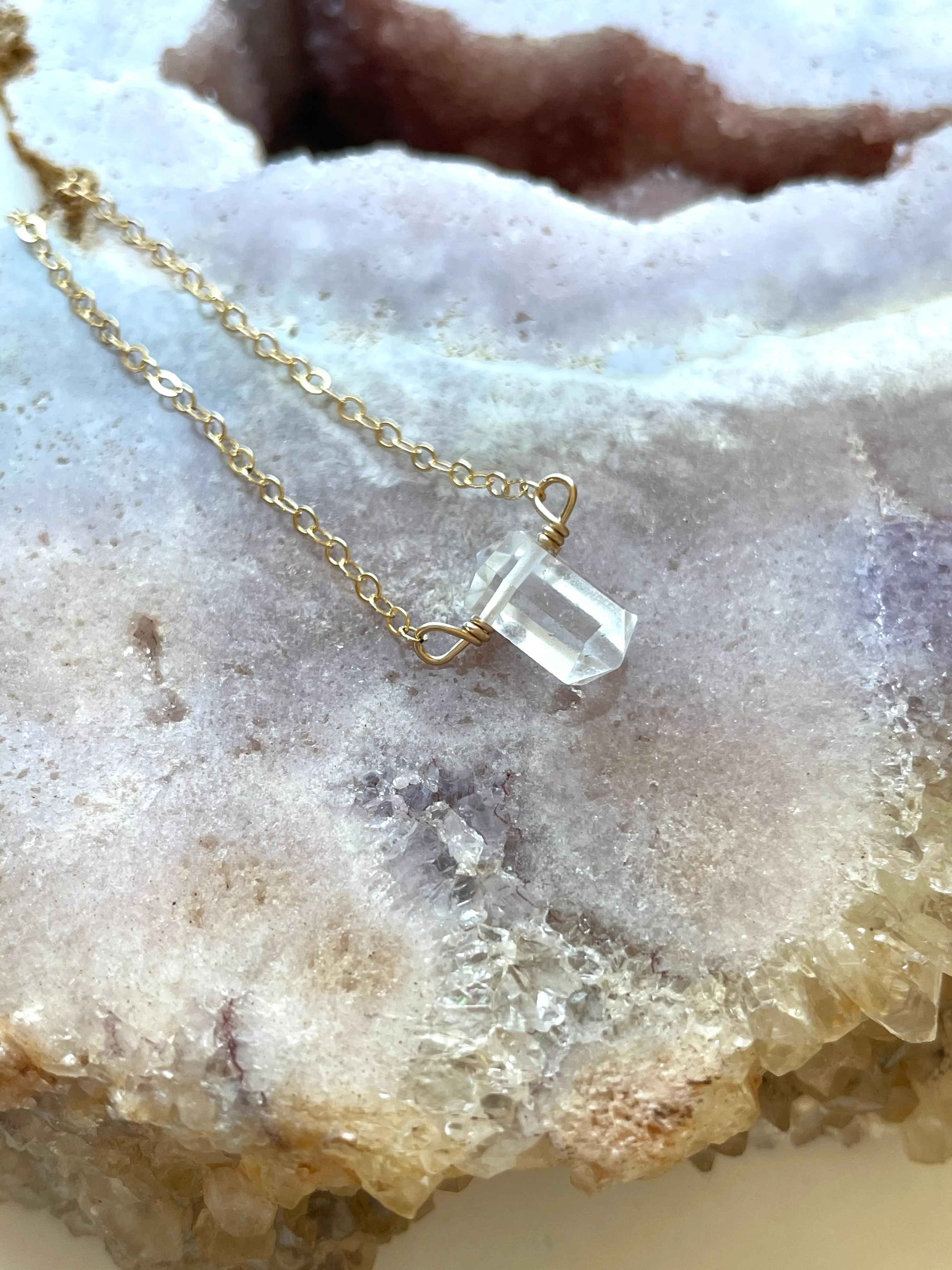 Tiny dainty clear quartz point - layering crystal healing jewelry - April Birthstone