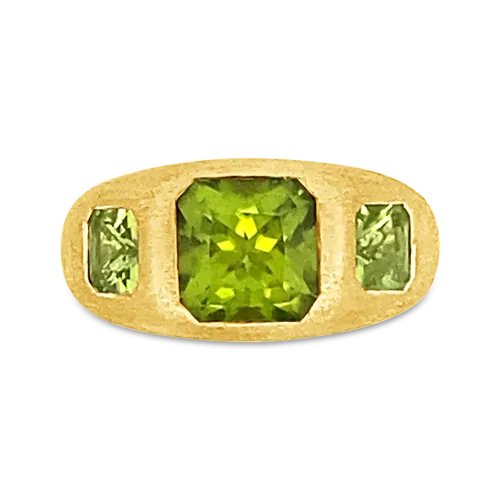 Triple Peridot & Yellow Gold Ring