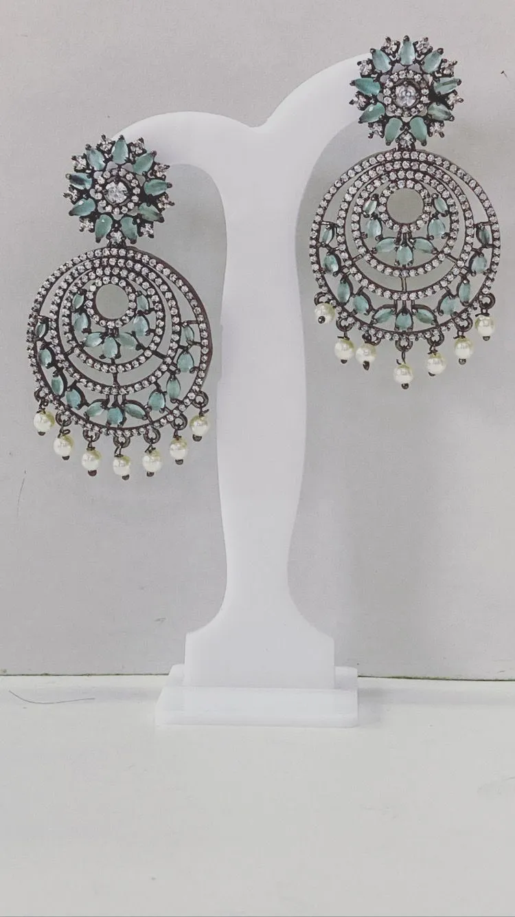 Turquoise Zircon Earring With Pearl