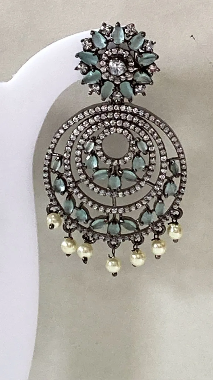 Turquoise Zircon Earring With Pearl