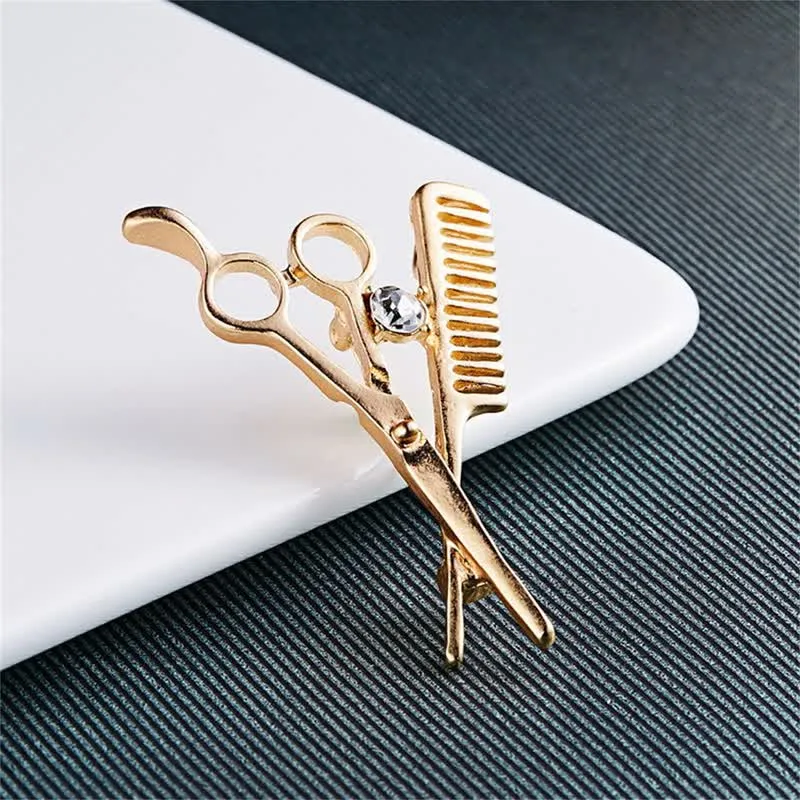 Unisex Novelty Barber Scissors Comb Brooch