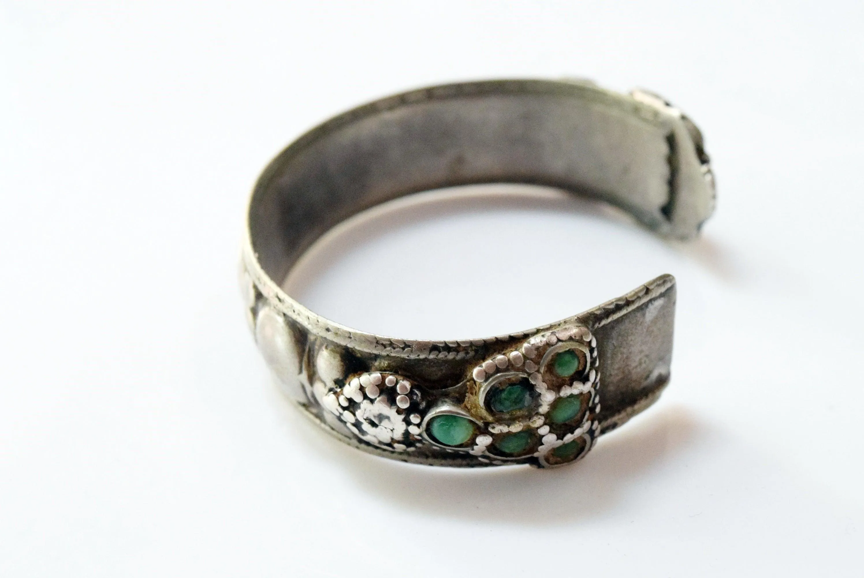 Vintage Rare Kurdish Silver and Turquoise Cuff Bracelet