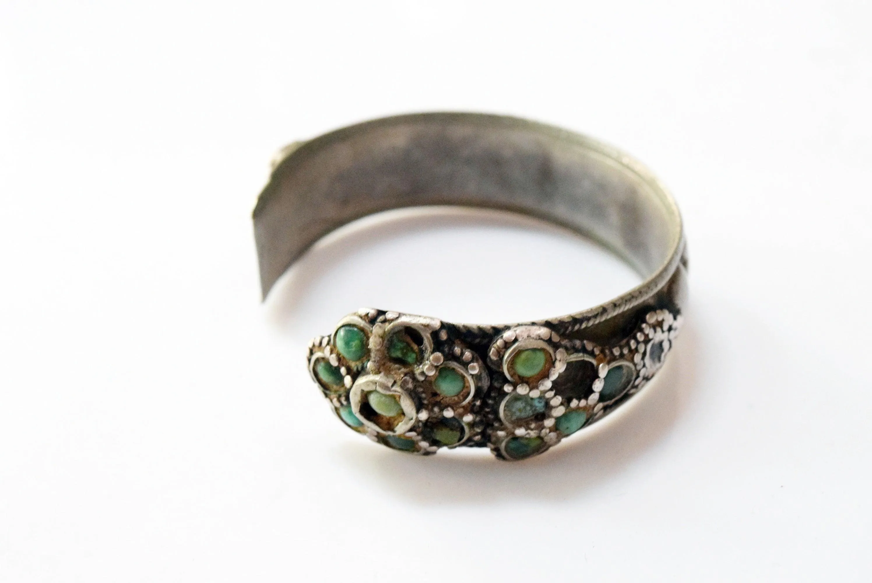 Vintage Rare Kurdish Silver and Turquoise Cuff Bracelet