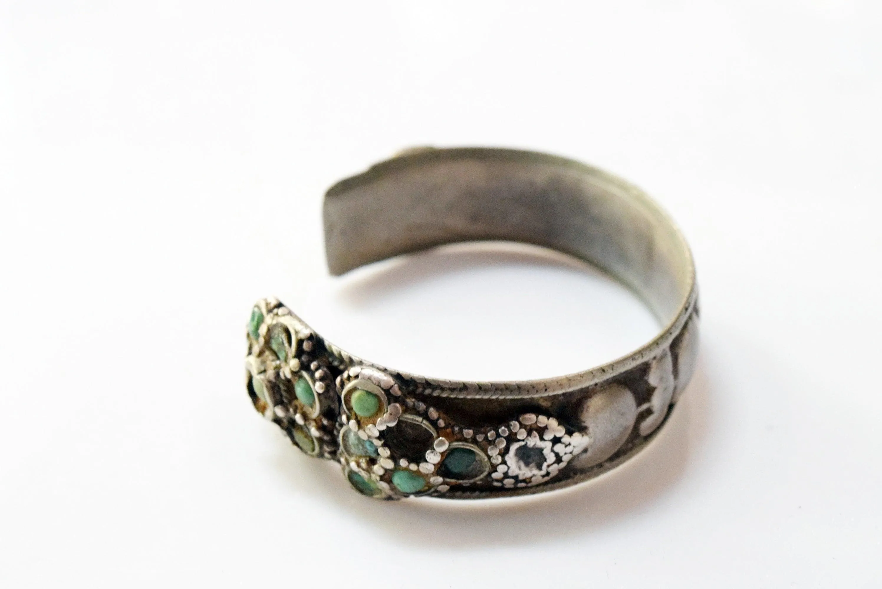 Vintage Rare Kurdish Silver and Turquoise Cuff Bracelet