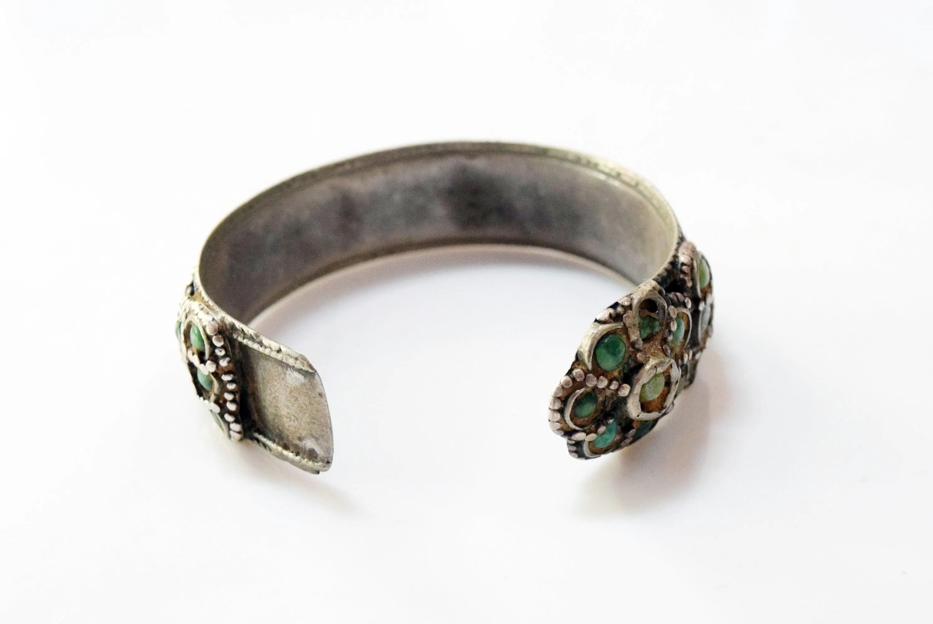 Vintage Rare Kurdish Silver and Turquoise Cuff Bracelet