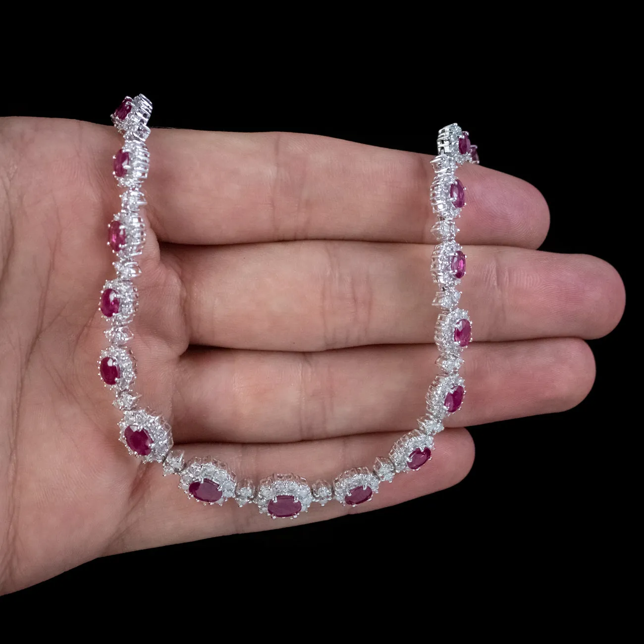 Vintage Ruby Diamond Riviere Necklace 15ct Of Ruby 18ct Gold Cert