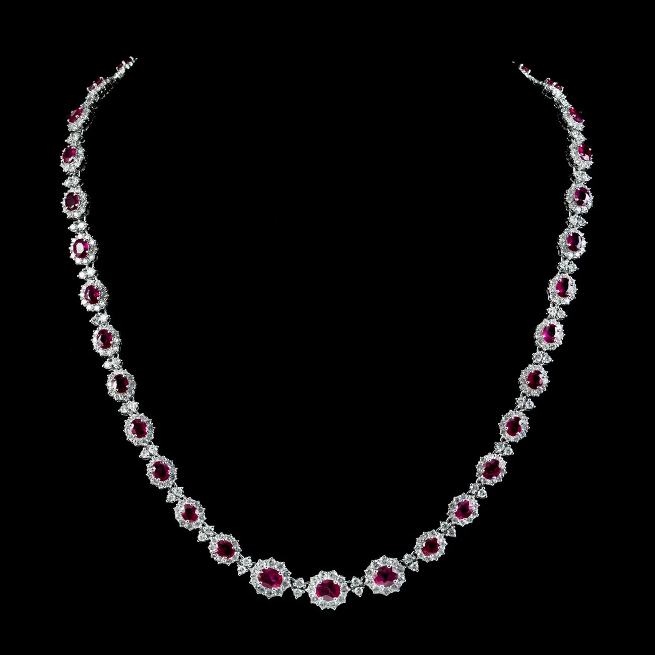 Vintage Ruby Diamond Riviere Necklace 15ct Of Ruby 18ct Gold Cert