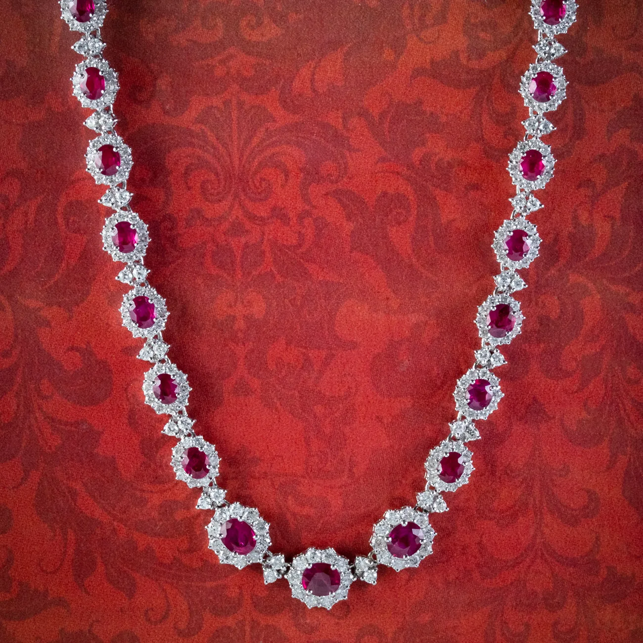 Vintage Ruby Diamond Riviere Necklace 15ct Of Ruby 18ct Gold Cert