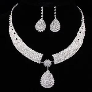 Wedding Jewelry Luxury Crystal Necklaces and Earrings Jewelry Set For Bride