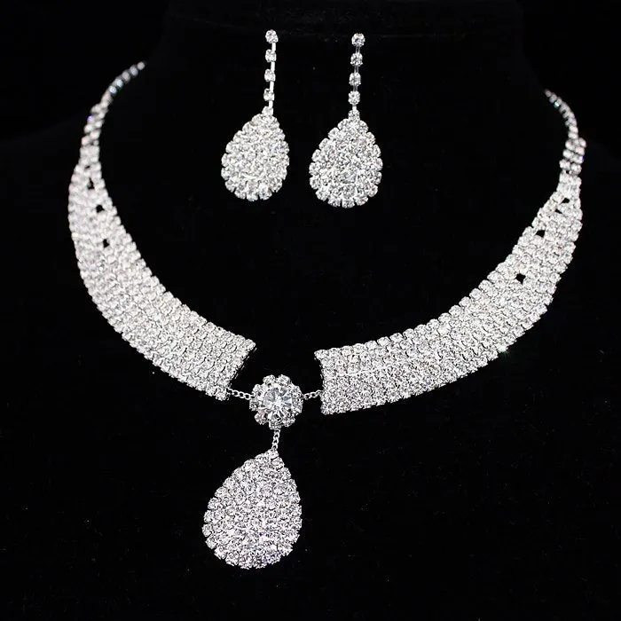 Wedding Jewelry Luxury Crystal Necklaces and Earrings Jewelry Set For Bride