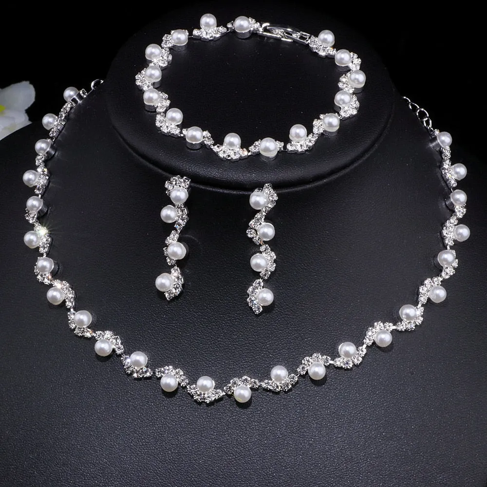 Wedding Jewelry Simulated Pearl Jewelry Set for Bride with Elegant Crystal