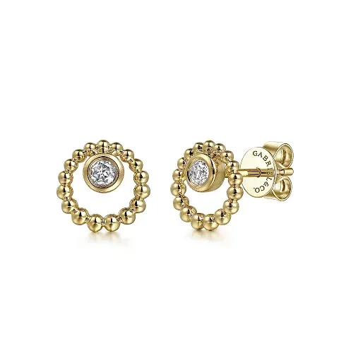 White Sapphire Stud Circle Earrings in 14K Yellow Gold