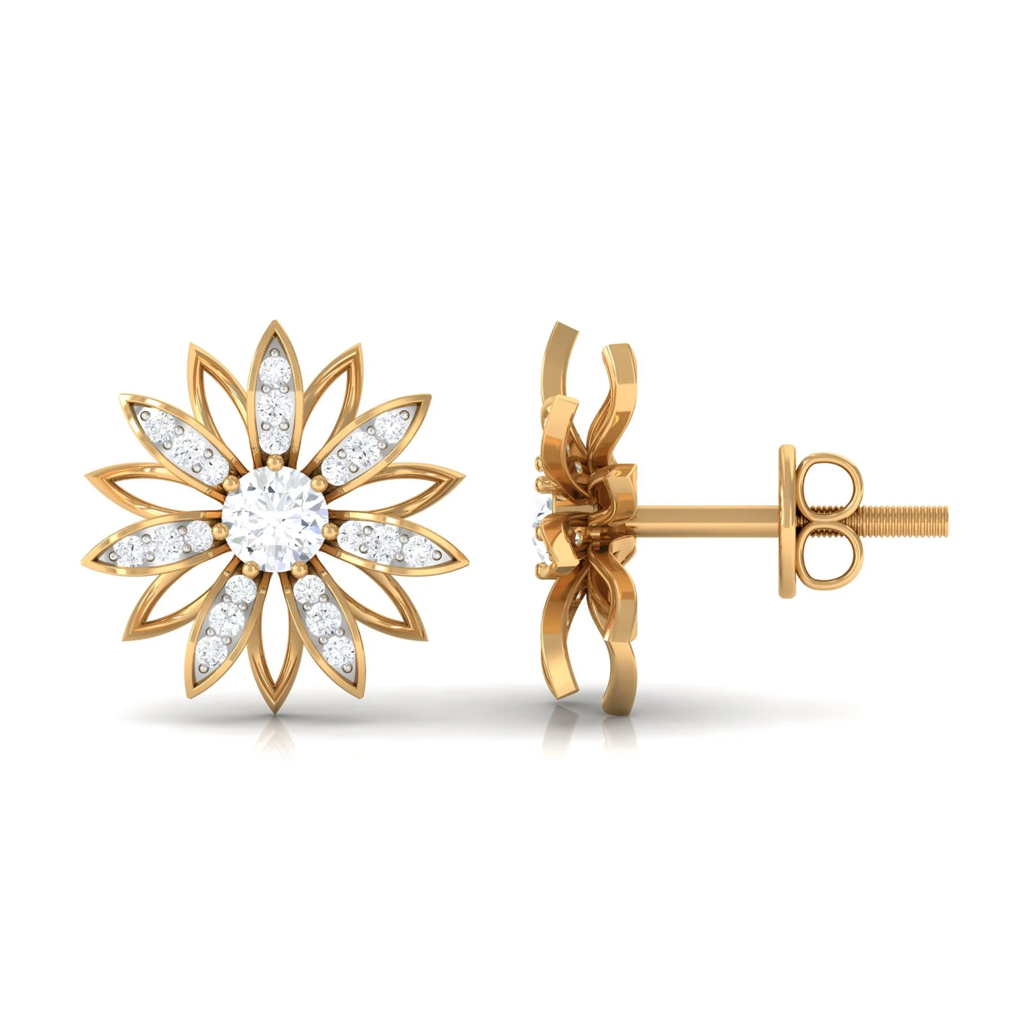 Zircon Flower Screw Back Stud Earrings