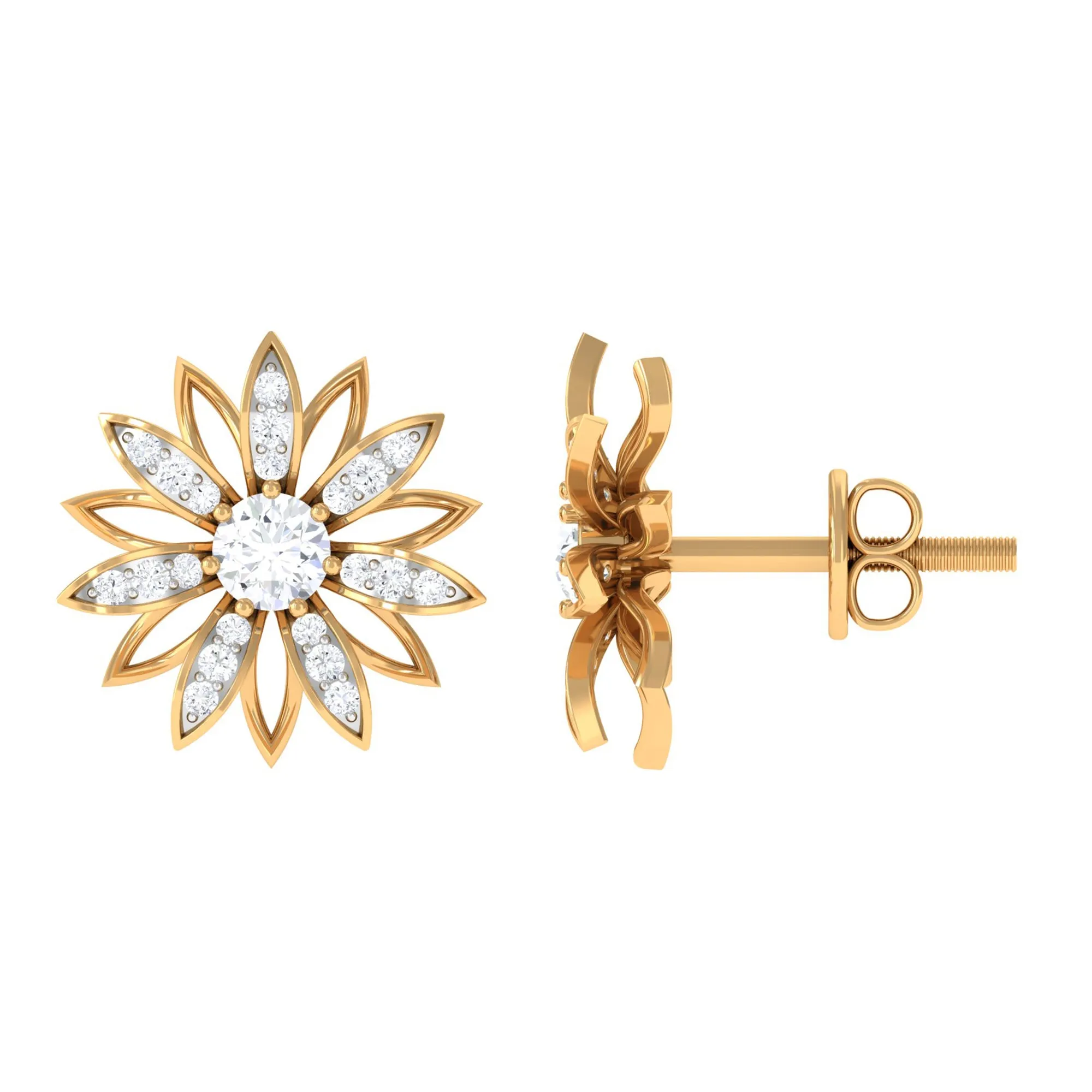 Zircon Flower Screw Back Stud Earrings