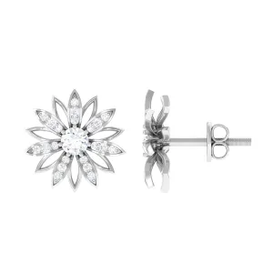 Zircon Flower Screw Back Stud Earrings