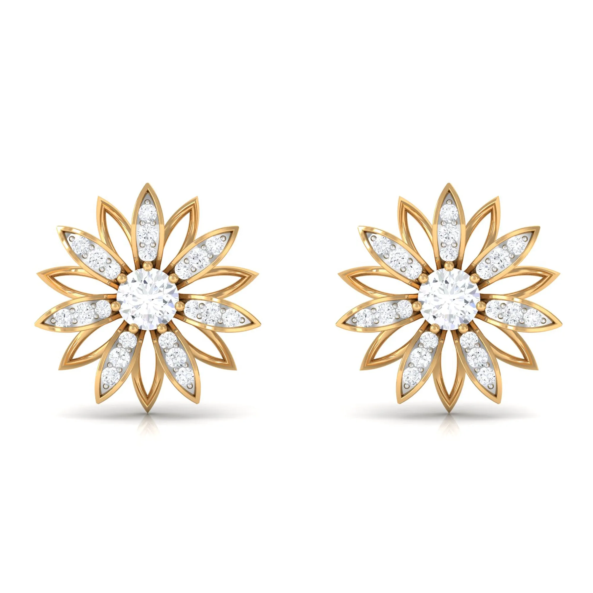 Zircon Flower Screw Back Stud Earrings