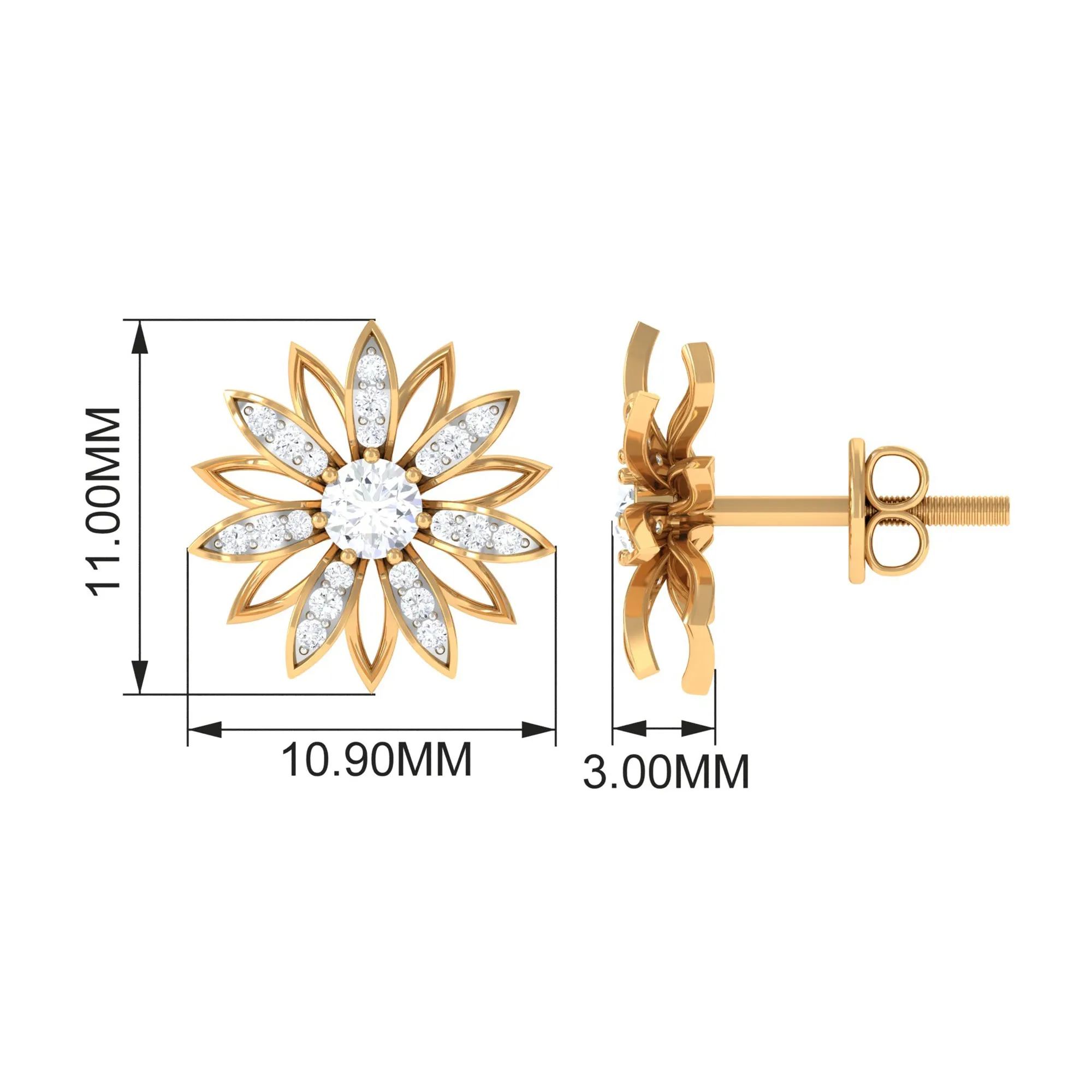 Zircon Flower Screw Back Stud Earrings