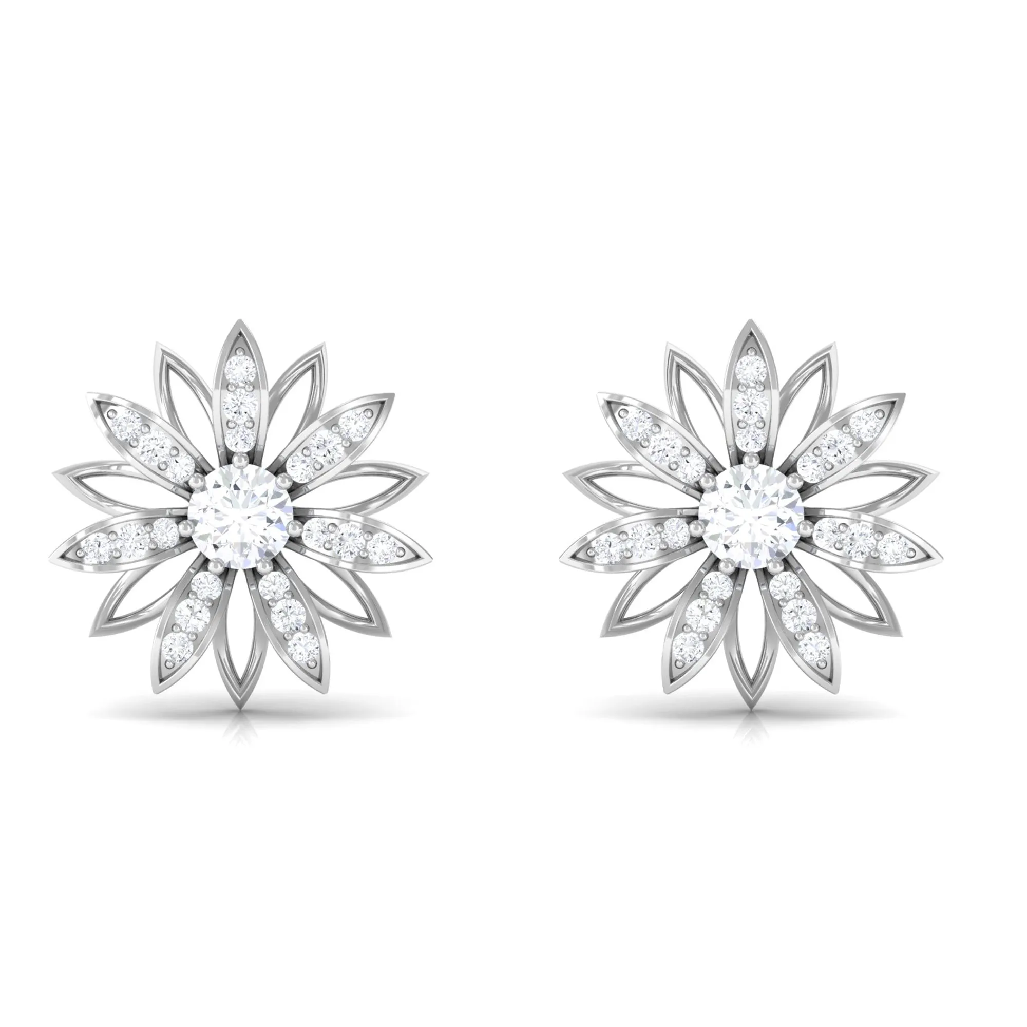 Zircon Flower Screw Back Stud Earrings